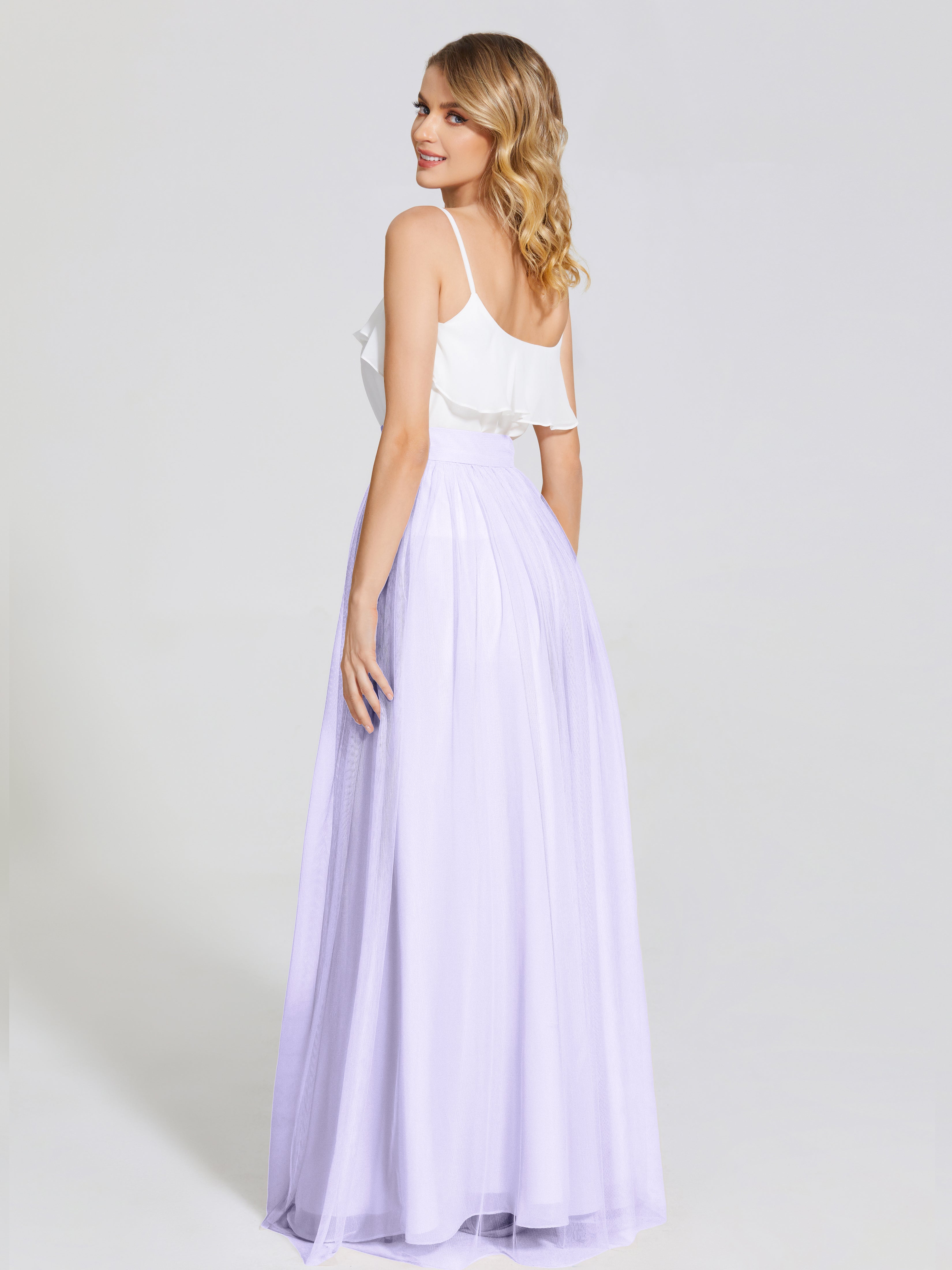 Demoiselle D Honneur Lilas Deux Pièces Trapèze Longue Tulle Jupe