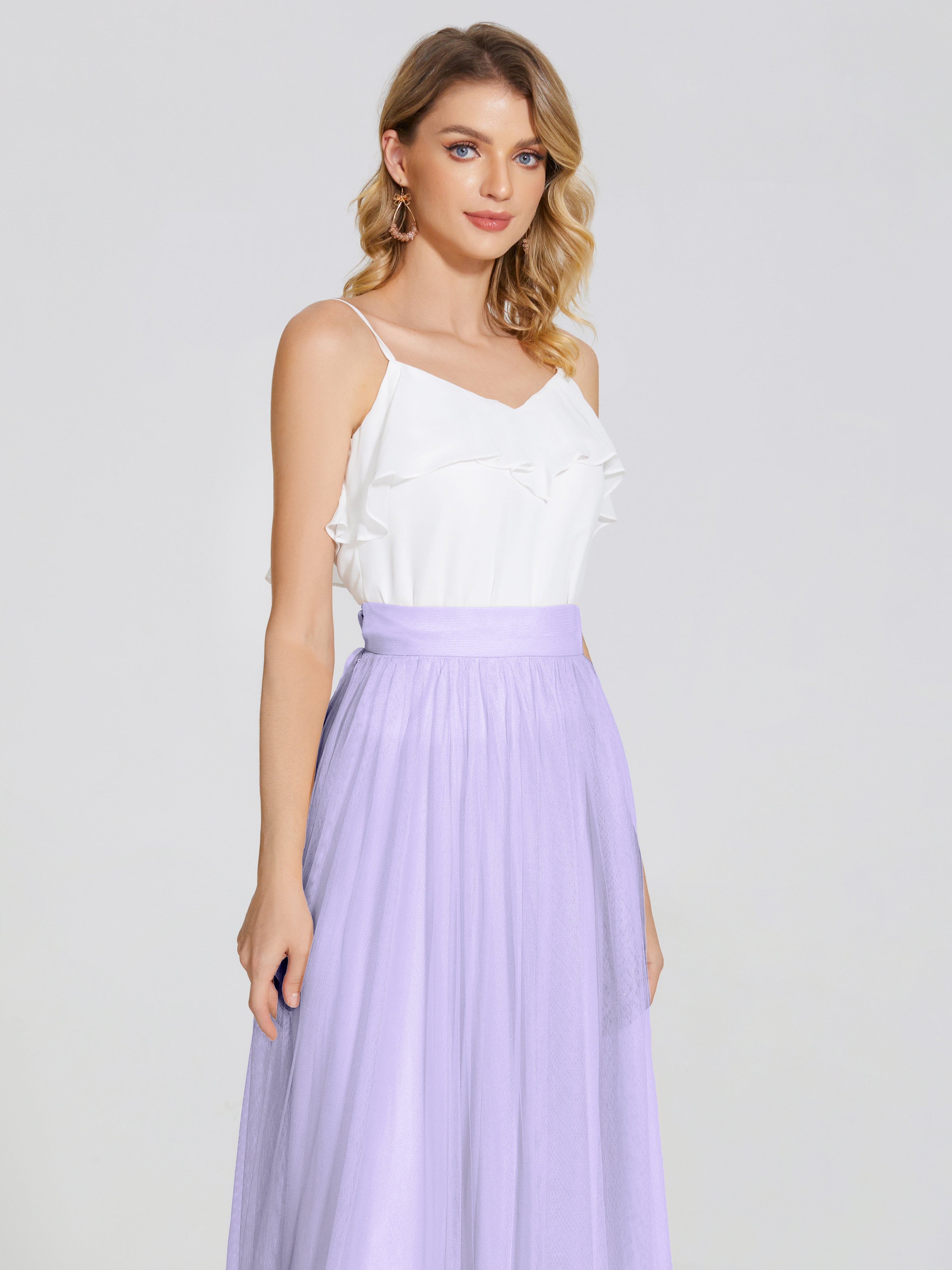 Demoiselle D Honneur Lilas Deux Pièces Trapèze Longue Tulle Jupe