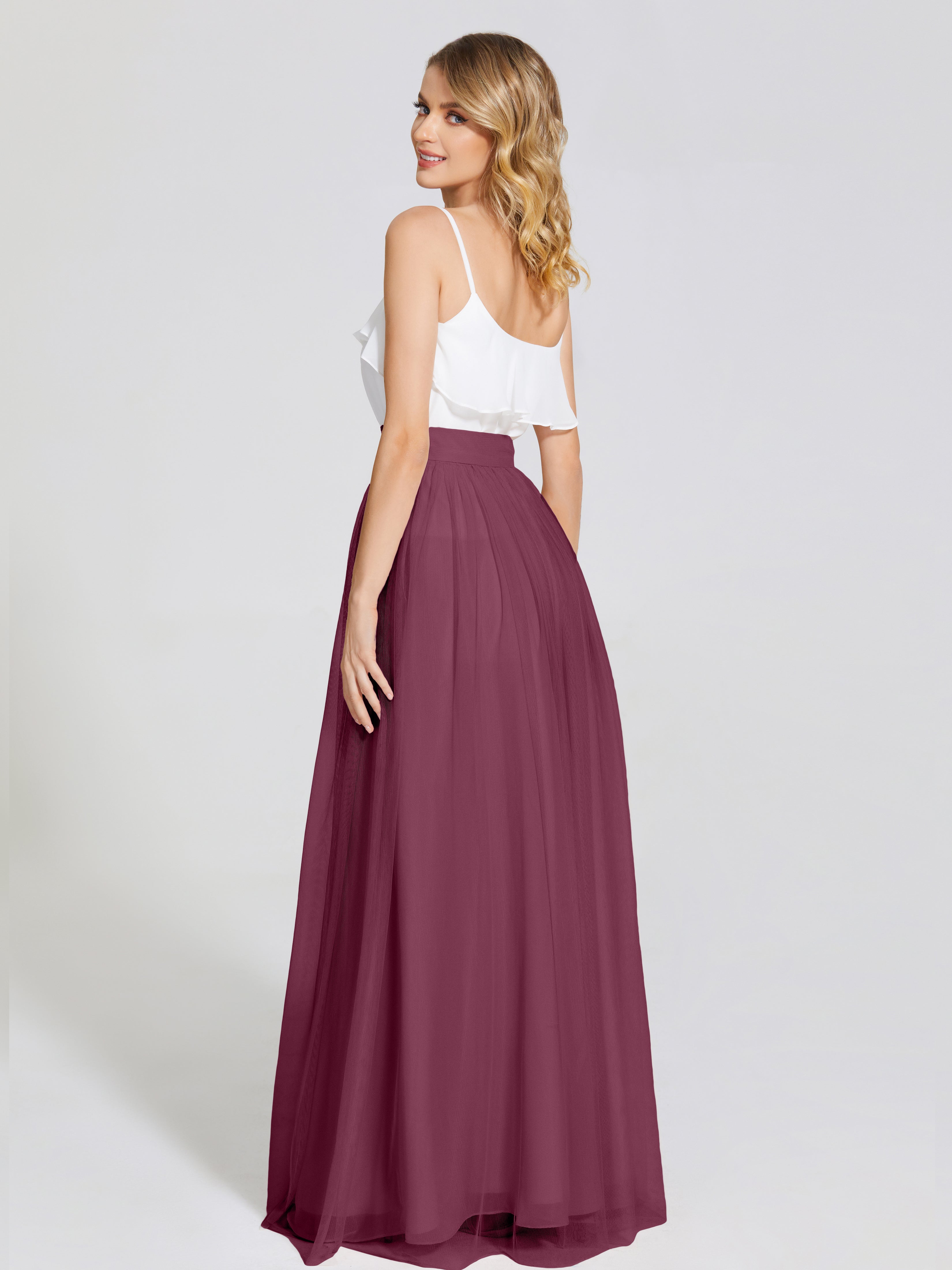 Robes De Demoiselle D'Honneur Mûre Deux Pièces Trapèze Longue Tulle Jupe