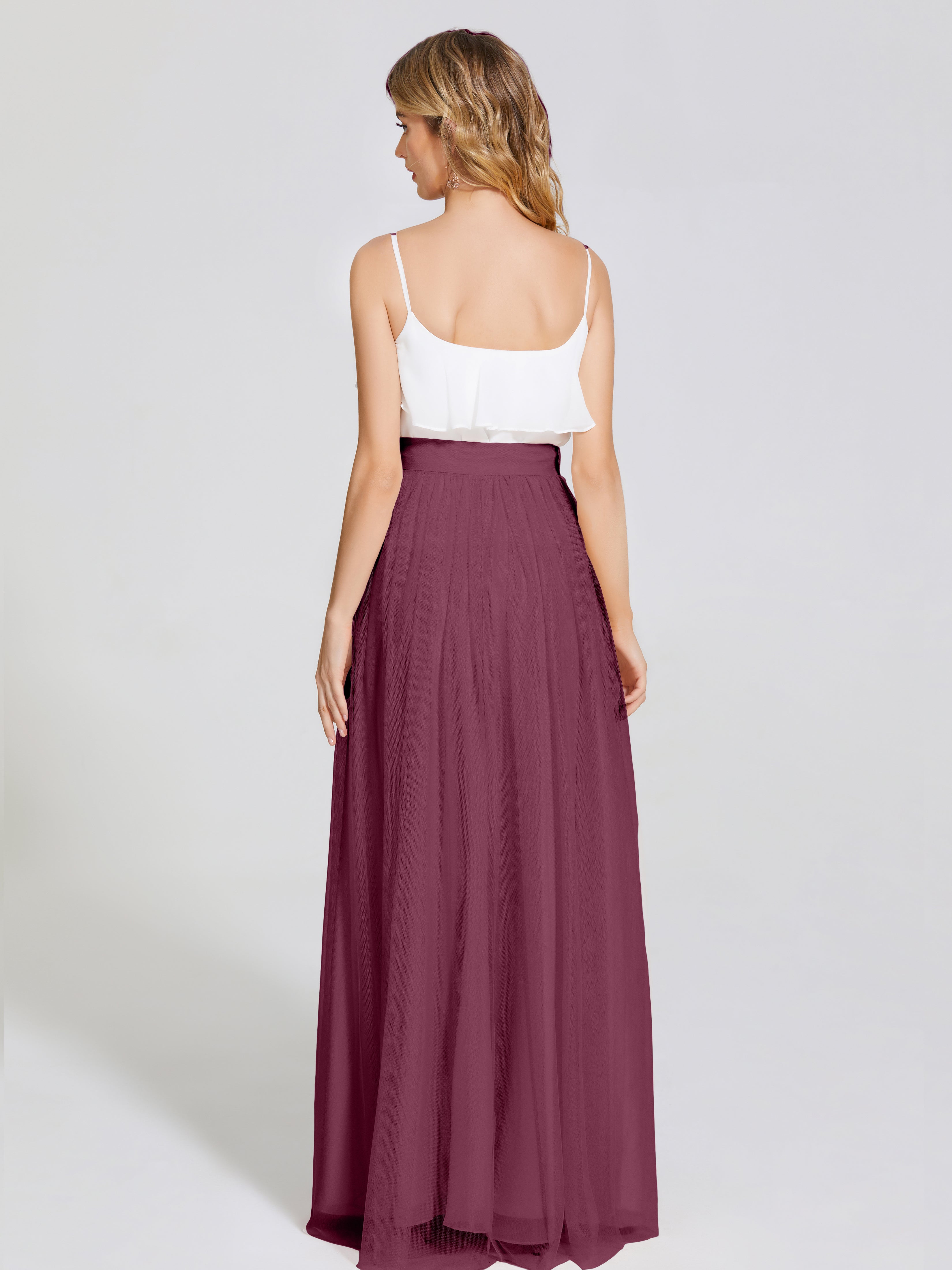Robes De Demoiselle D'Honneur Mûre Deux Pièces Trapèze Longue Tulle Jupe