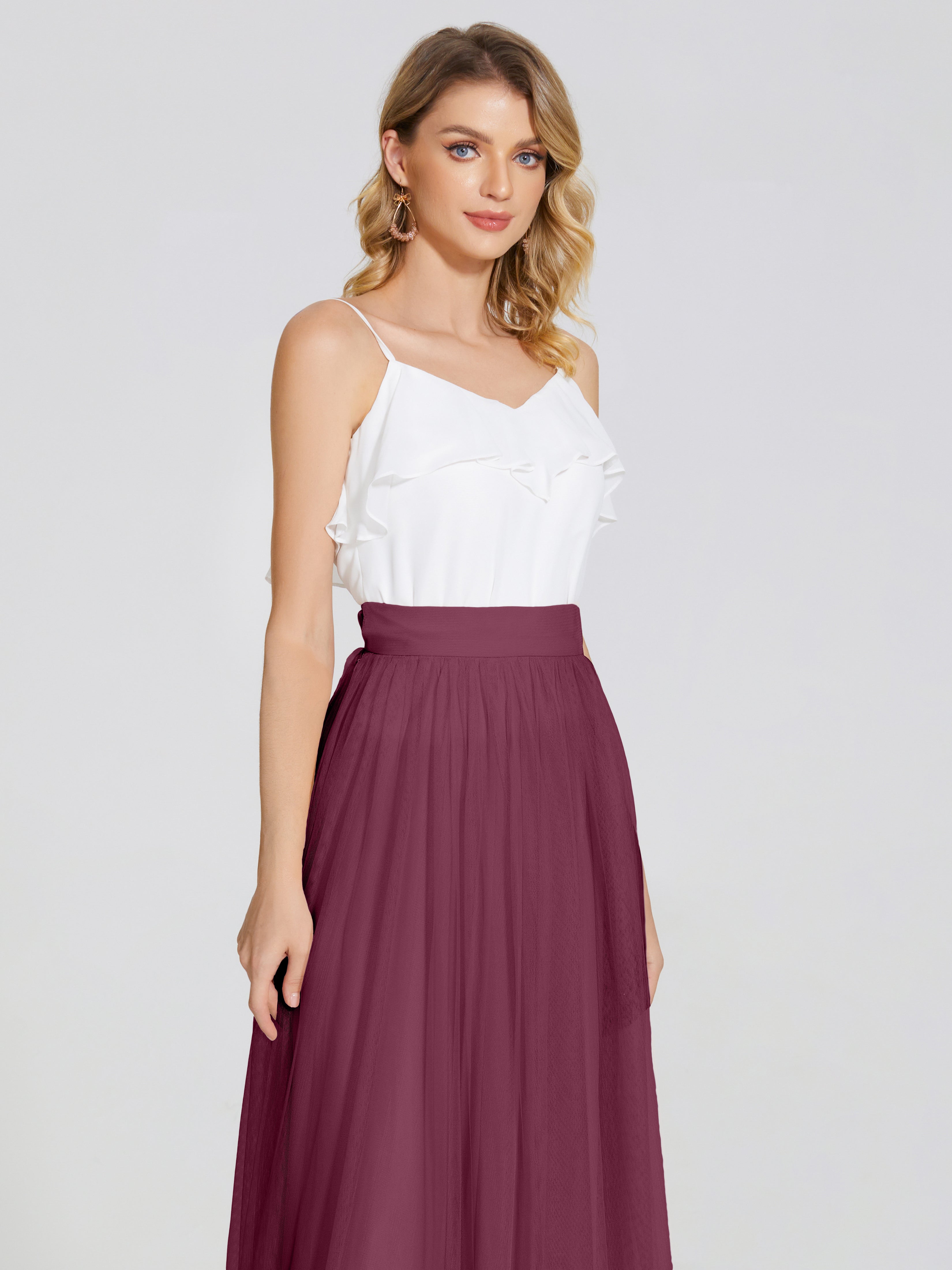 Robes De Demoiselle D'Honneur Mûre Deux Pièces Trapèze Longue Tulle Jupe