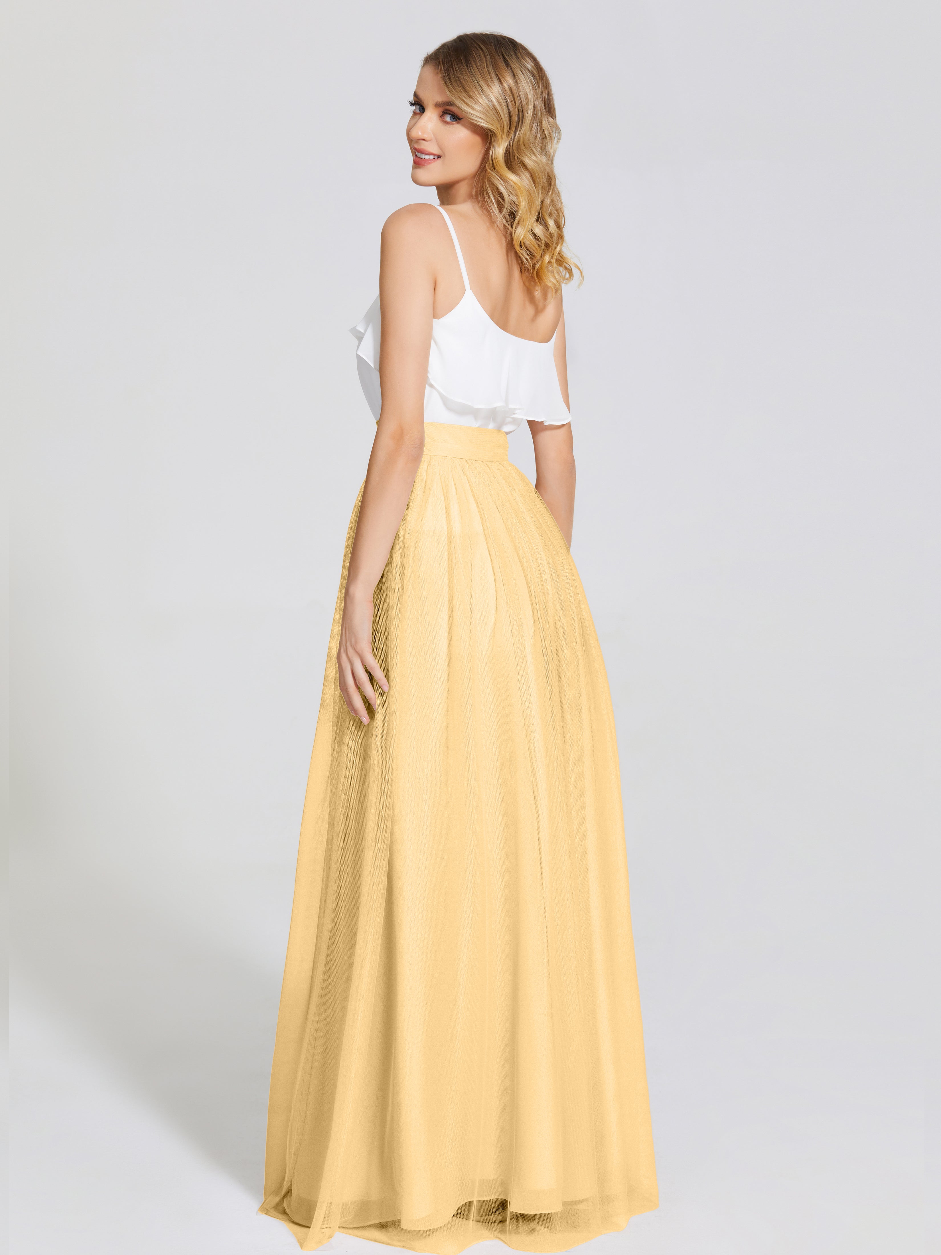 Robe Demoiselle D Honneur Or Deux Pièces Trapèze Longue Tulle Jupe