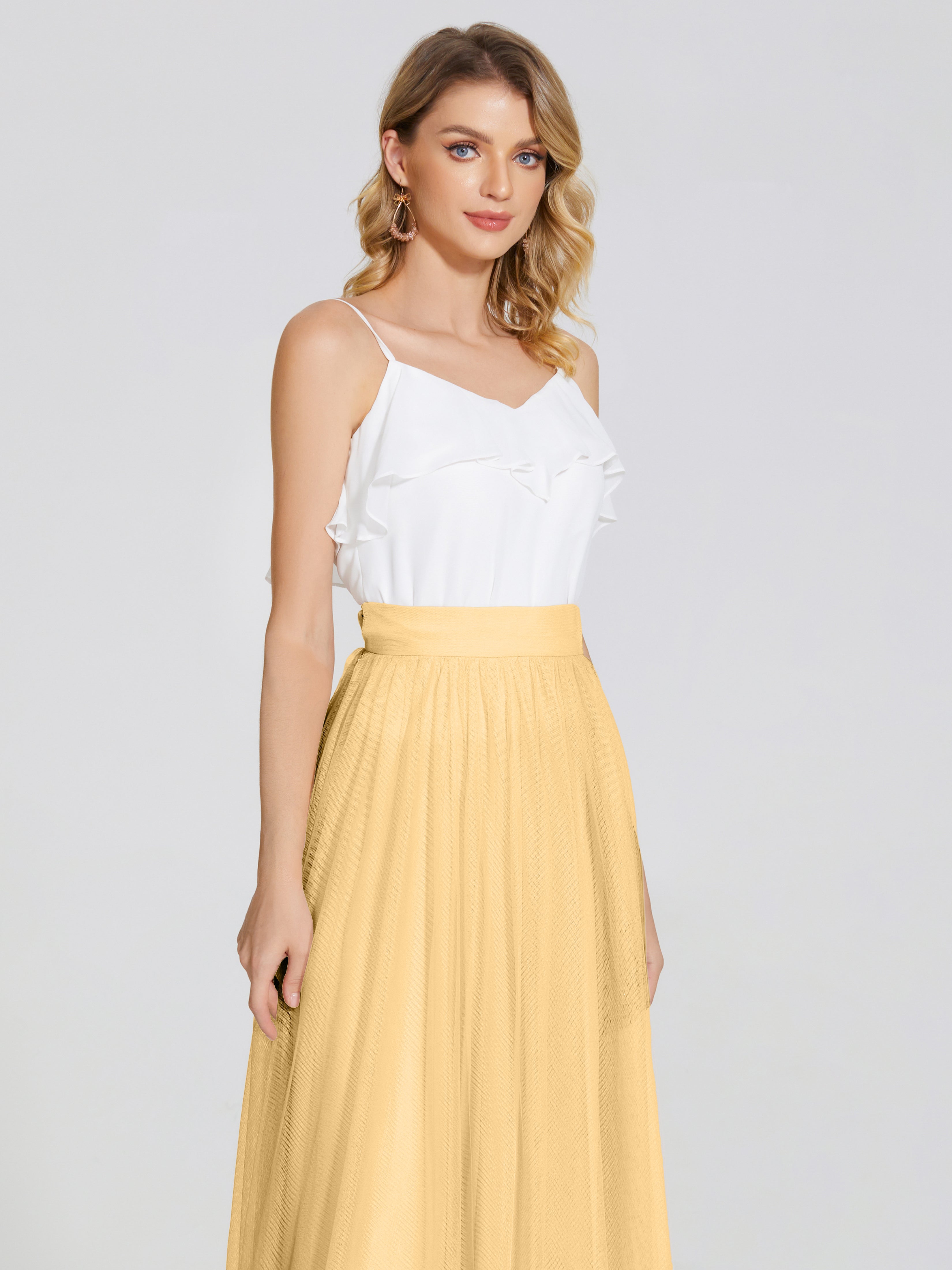 Robe Demoiselle D Honneur Or Deux Pièces Trapèze Longue Tulle Jupe