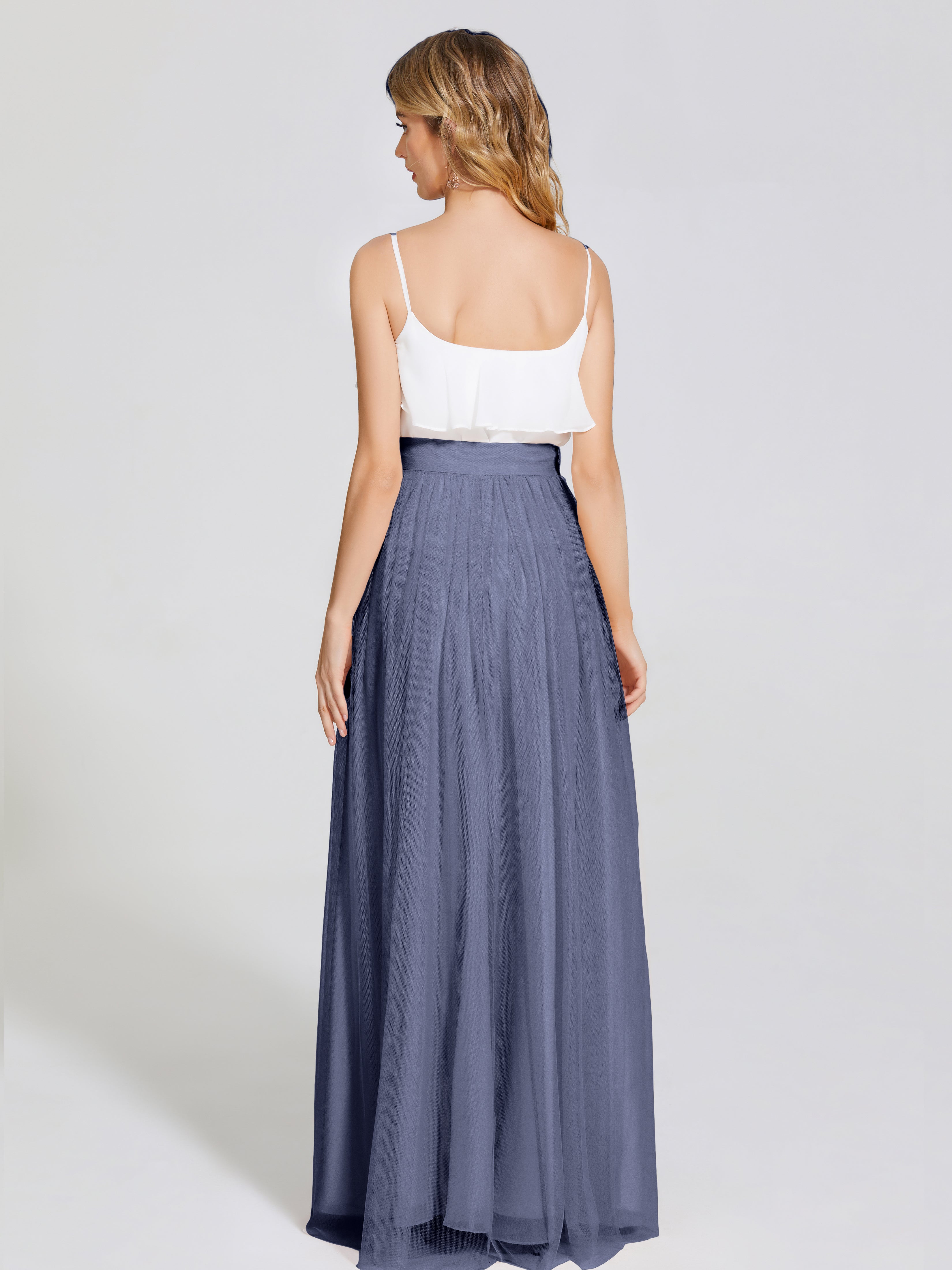 Robes De Demoiselle D'Honneur Bleu Orageux Deux Pièces Trapèze Longue Tulle Jupe