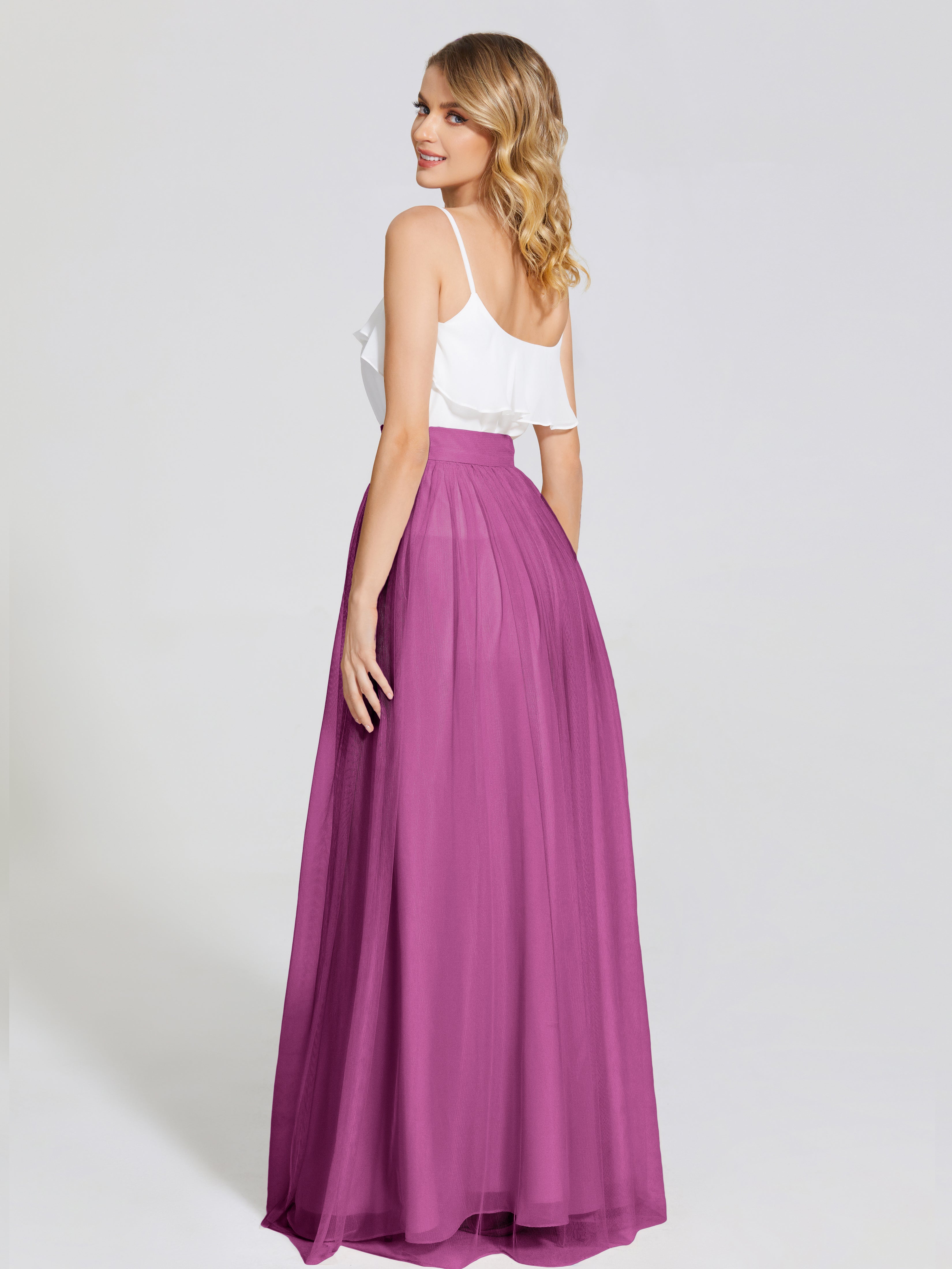 Robes De Demoiselle D'Honneur Orchidée Deux Pièces Trapèze Longue Tulle Jupe