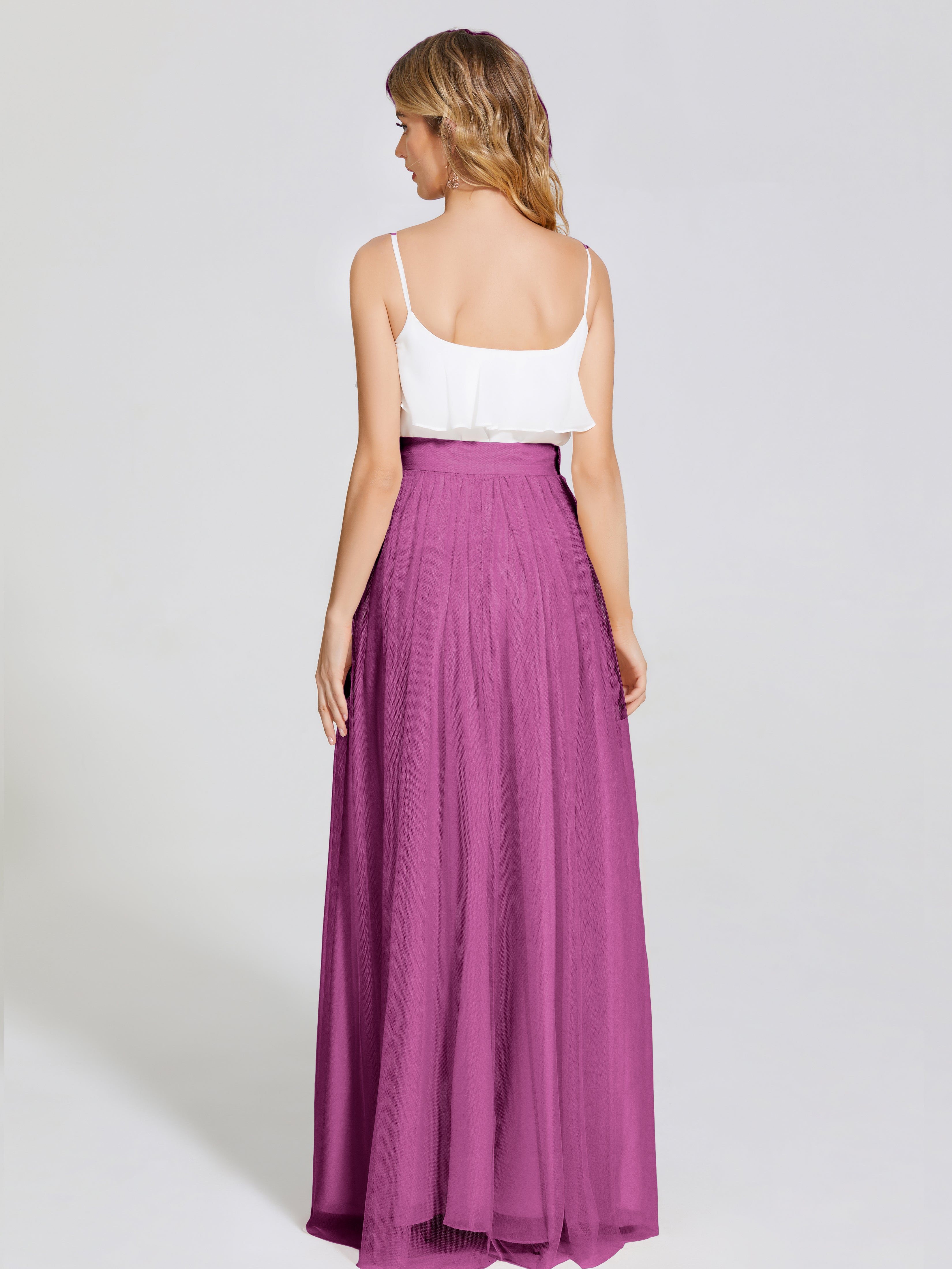 Robes De Demoiselle D'Honneur Orchidée Deux Pièces Trapèze Longue Tulle Jupe