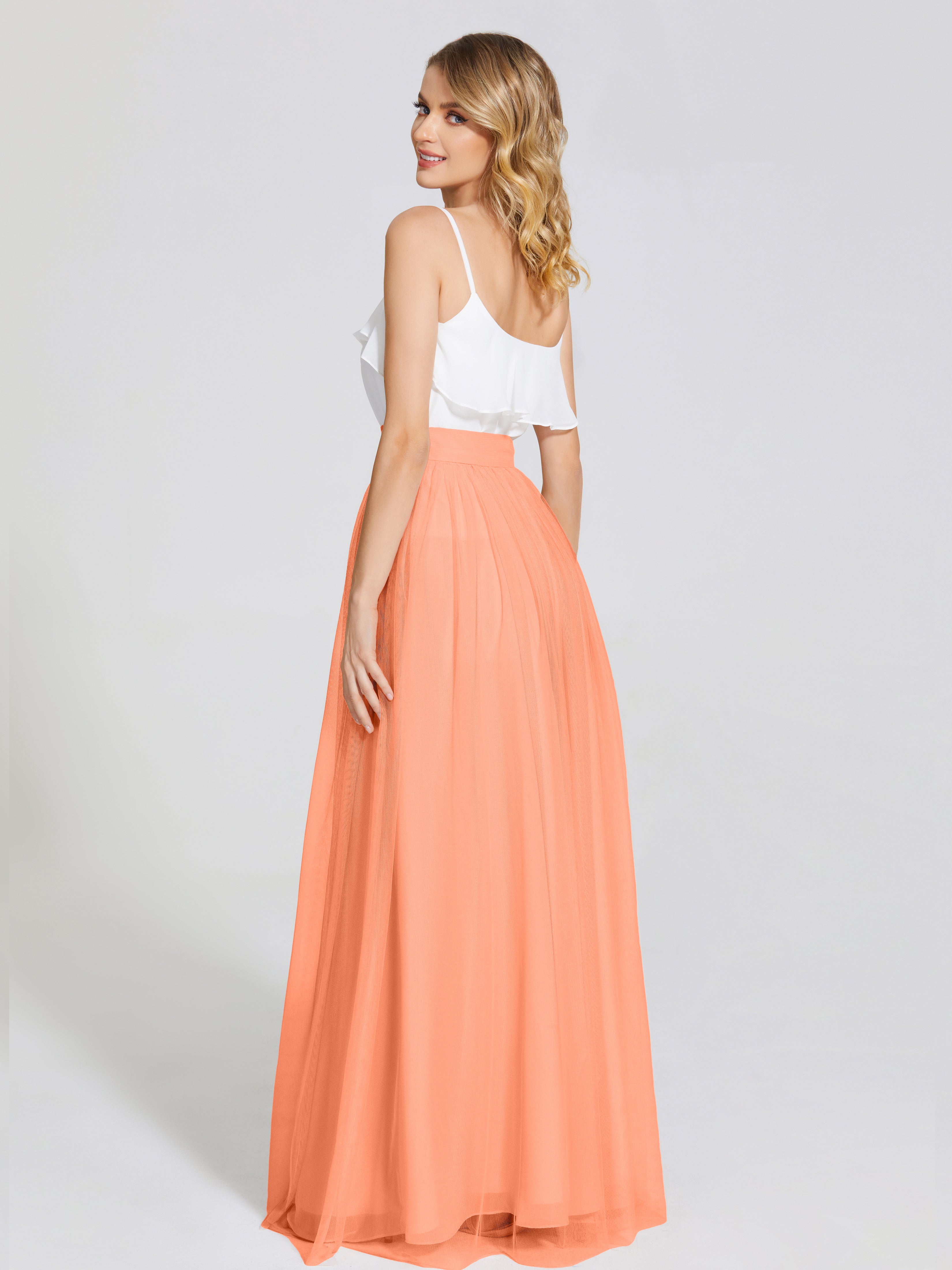 Robes De Demoiselle D'Honneur Papaye Deux Pièces Trapèze Longue Tulle Jupe