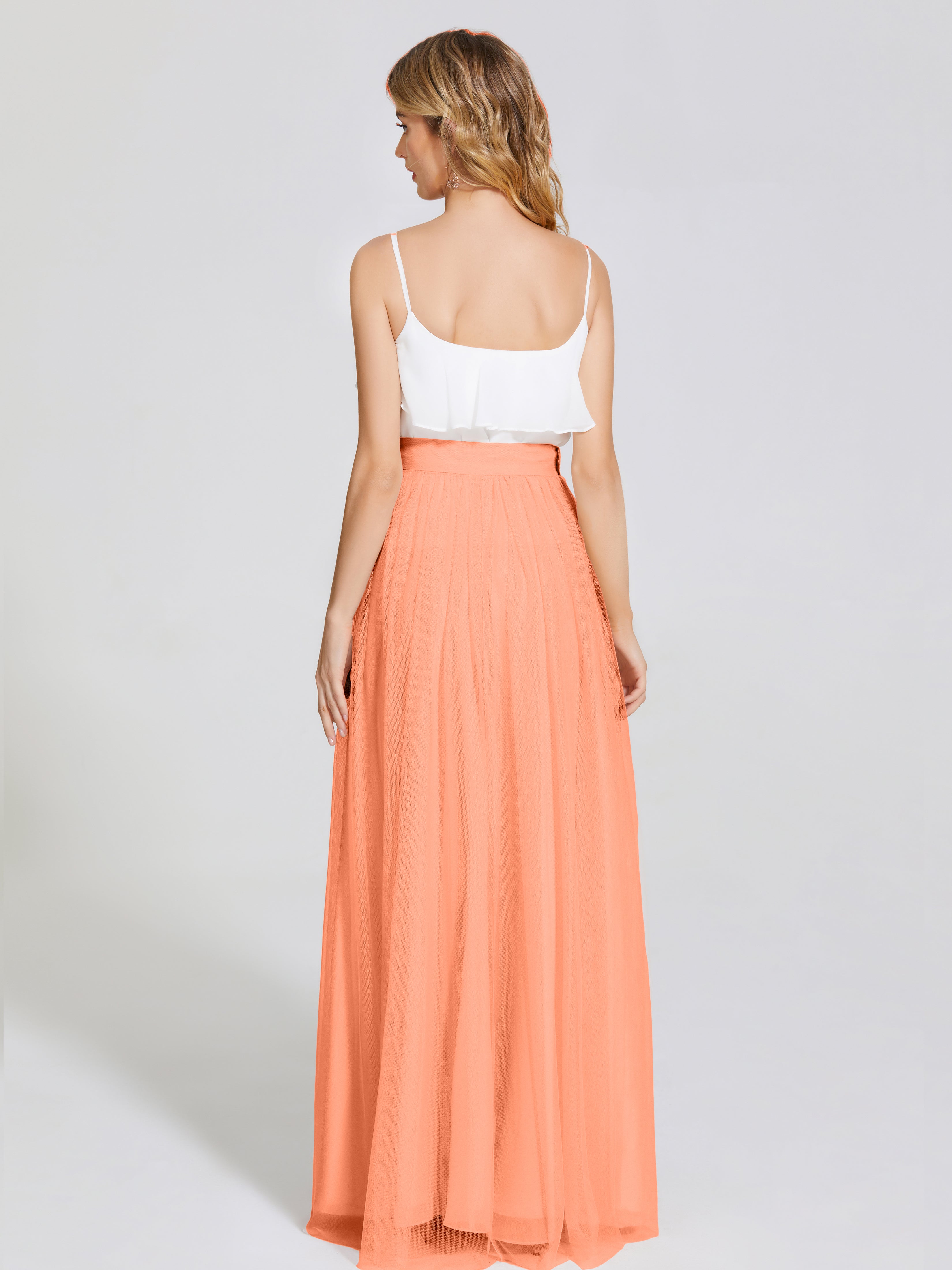 Robes De Demoiselle D'Honneur Papaye Deux Pièces Trapèze Longue Tulle Jupe