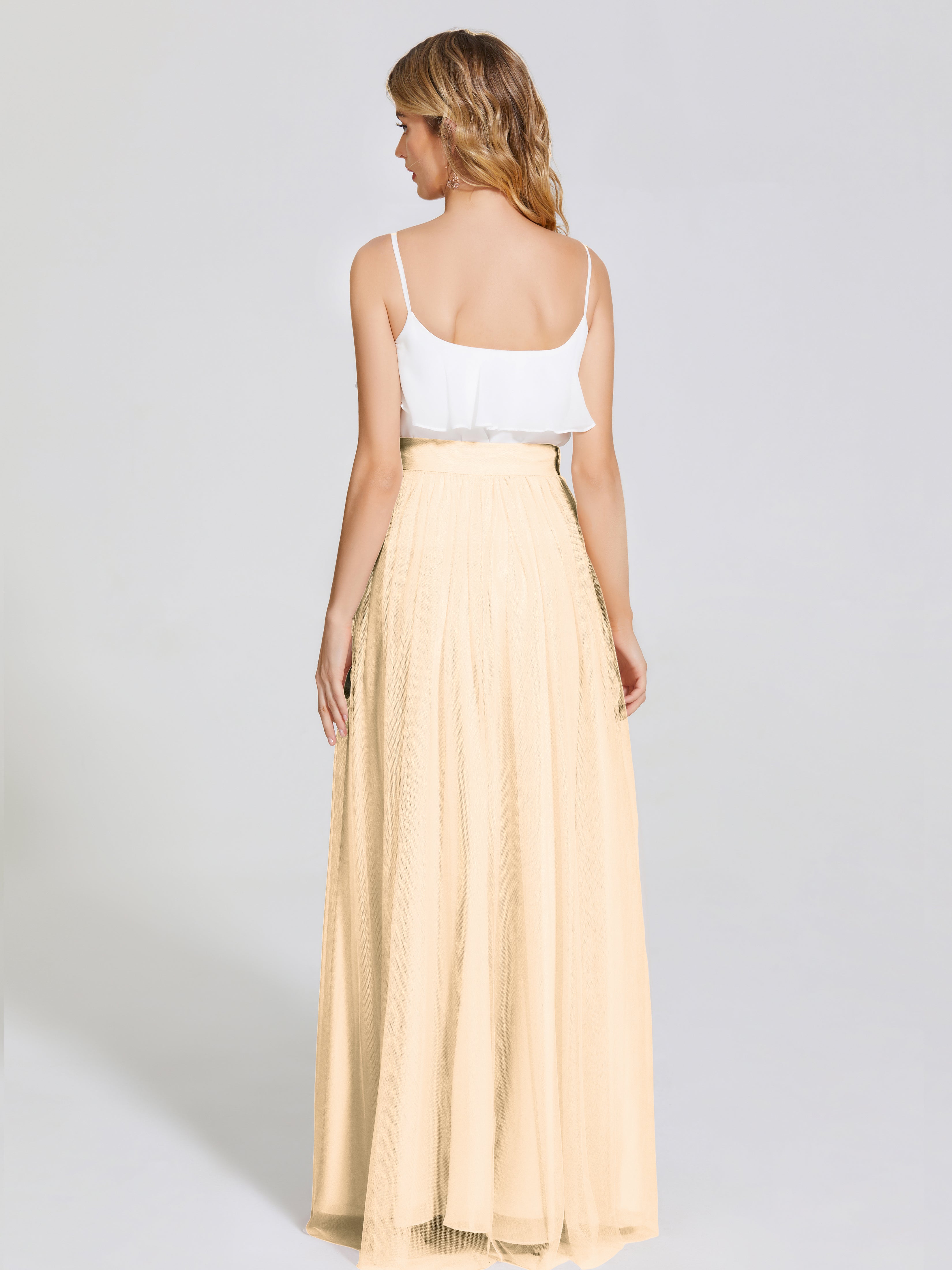 Robe De Demoiselle D Honneur Peche Deux Pièces Trapèze Longue Tulle Jupe