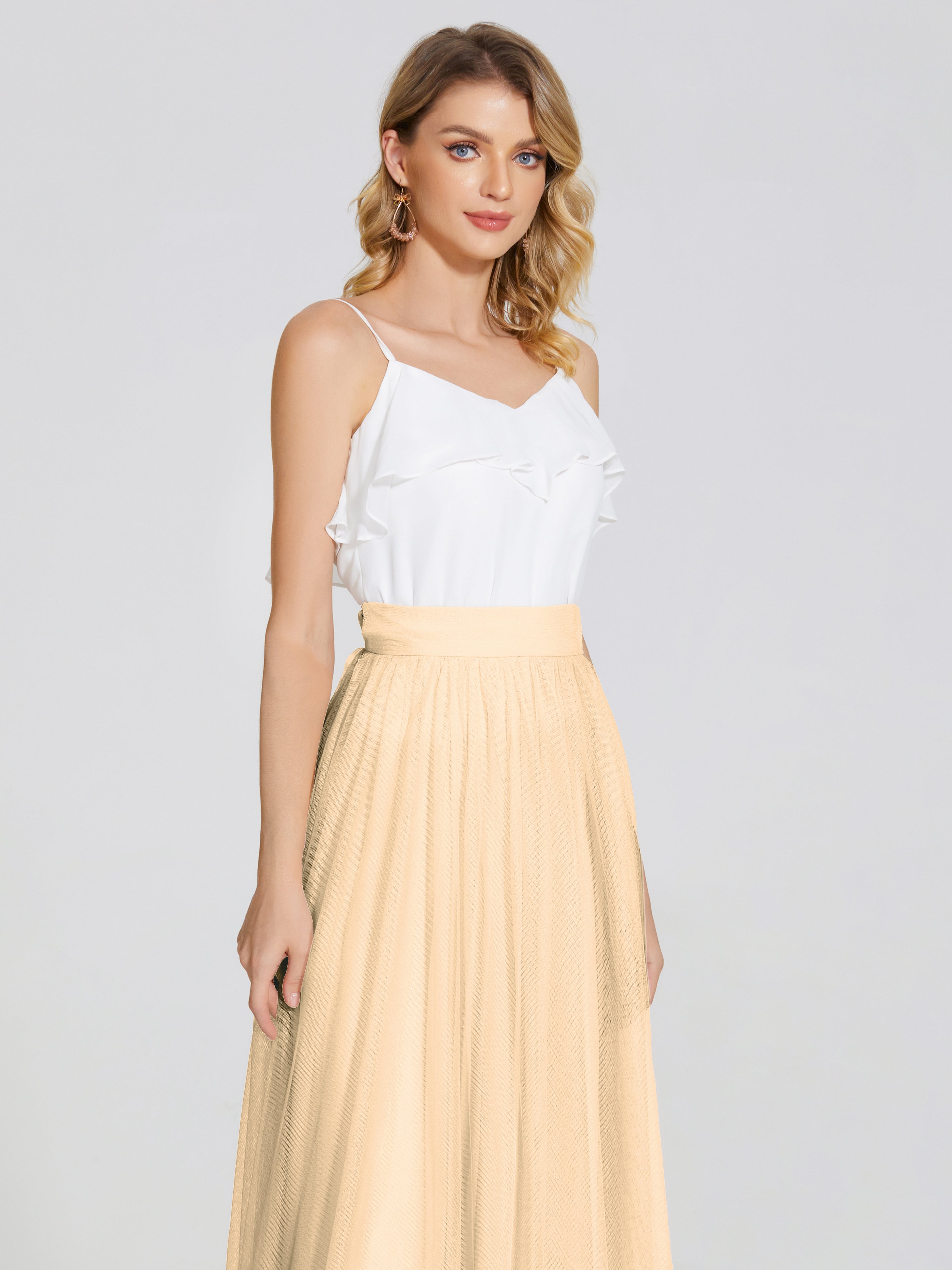 Robe De Demoiselle D Honneur Peche Deux Pièces Trapèze Longue Tulle Jupe