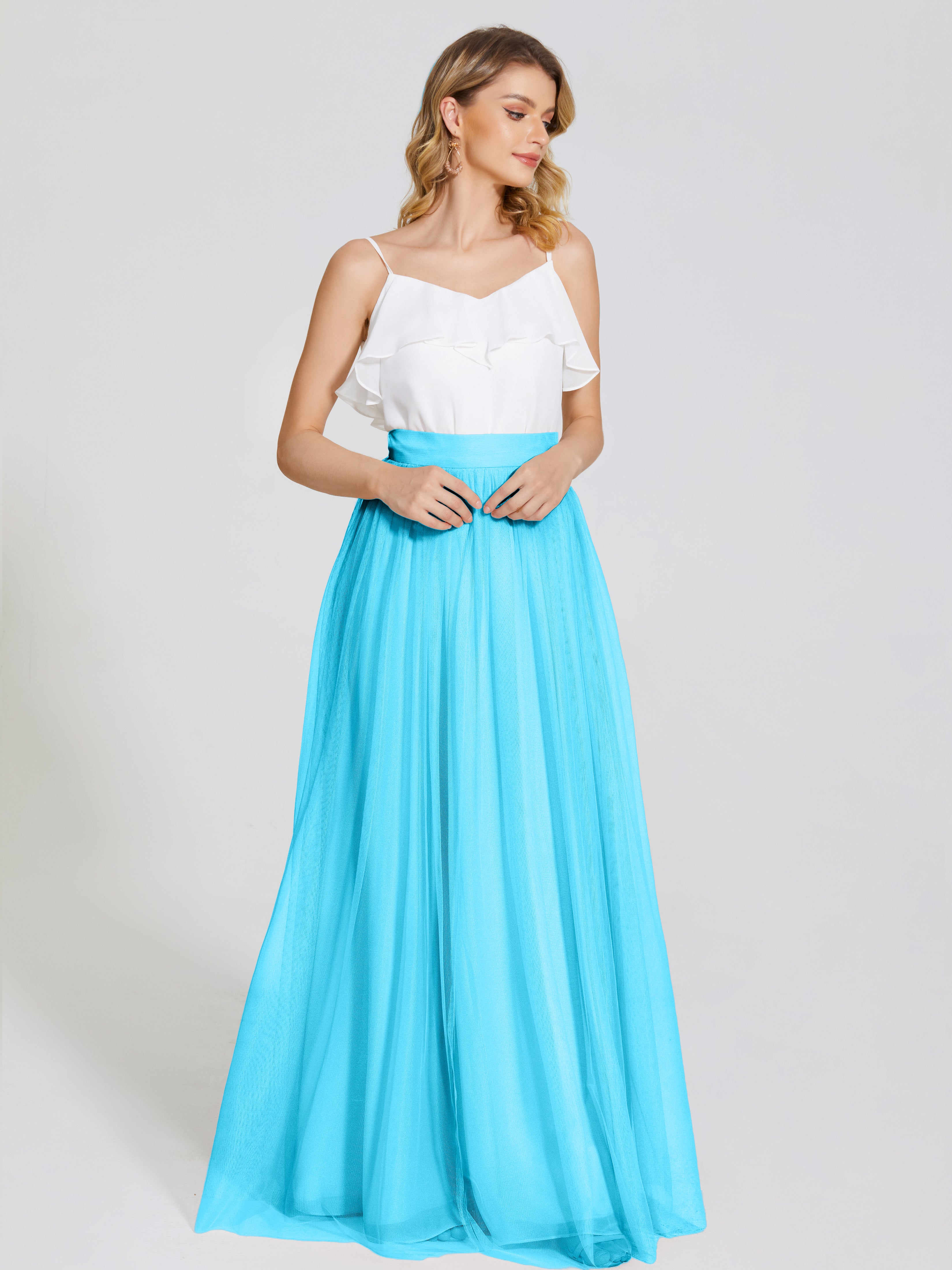 Robe De Demoiselle D'Honneur En Piscine Deux Pièces Trapèze Longue Tulle Jupe