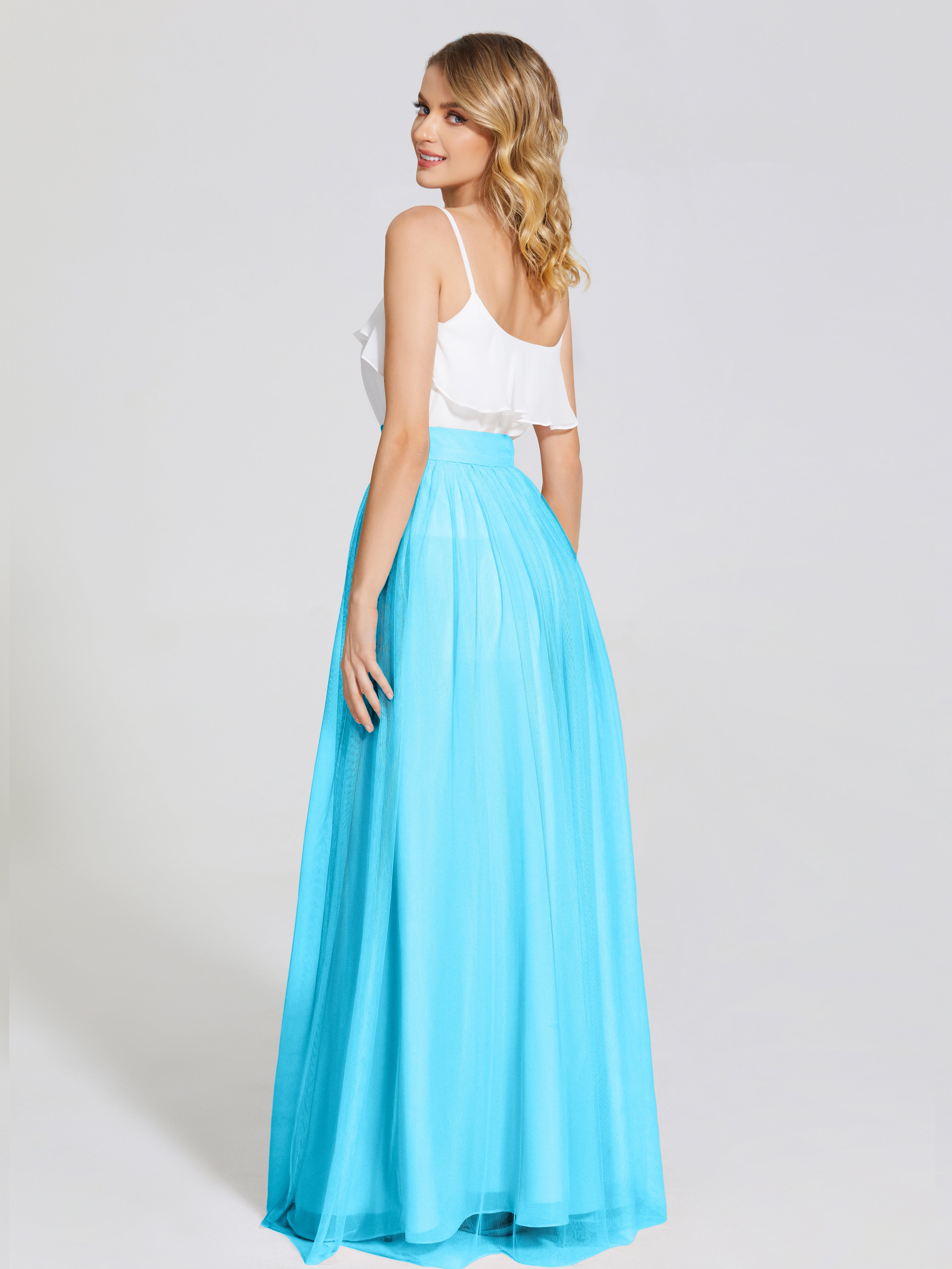 Robe De Demoiselle D'Honneur En Piscine Deux Pièces Trapèze Longue Tulle Jupe