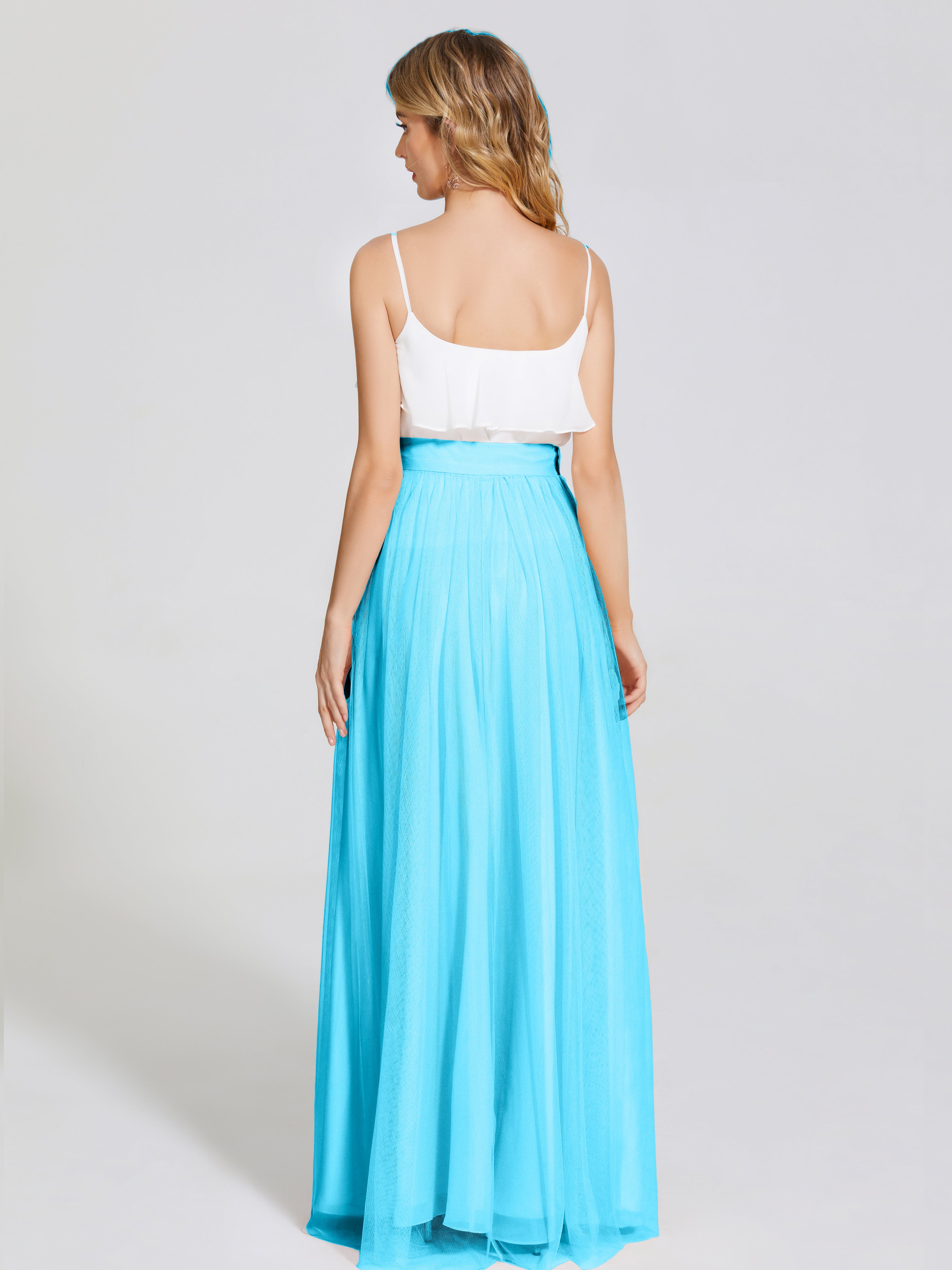 Robe De Demoiselle D'Honneur En Piscine Deux Pièces Trapèze Longue Tulle Jupe