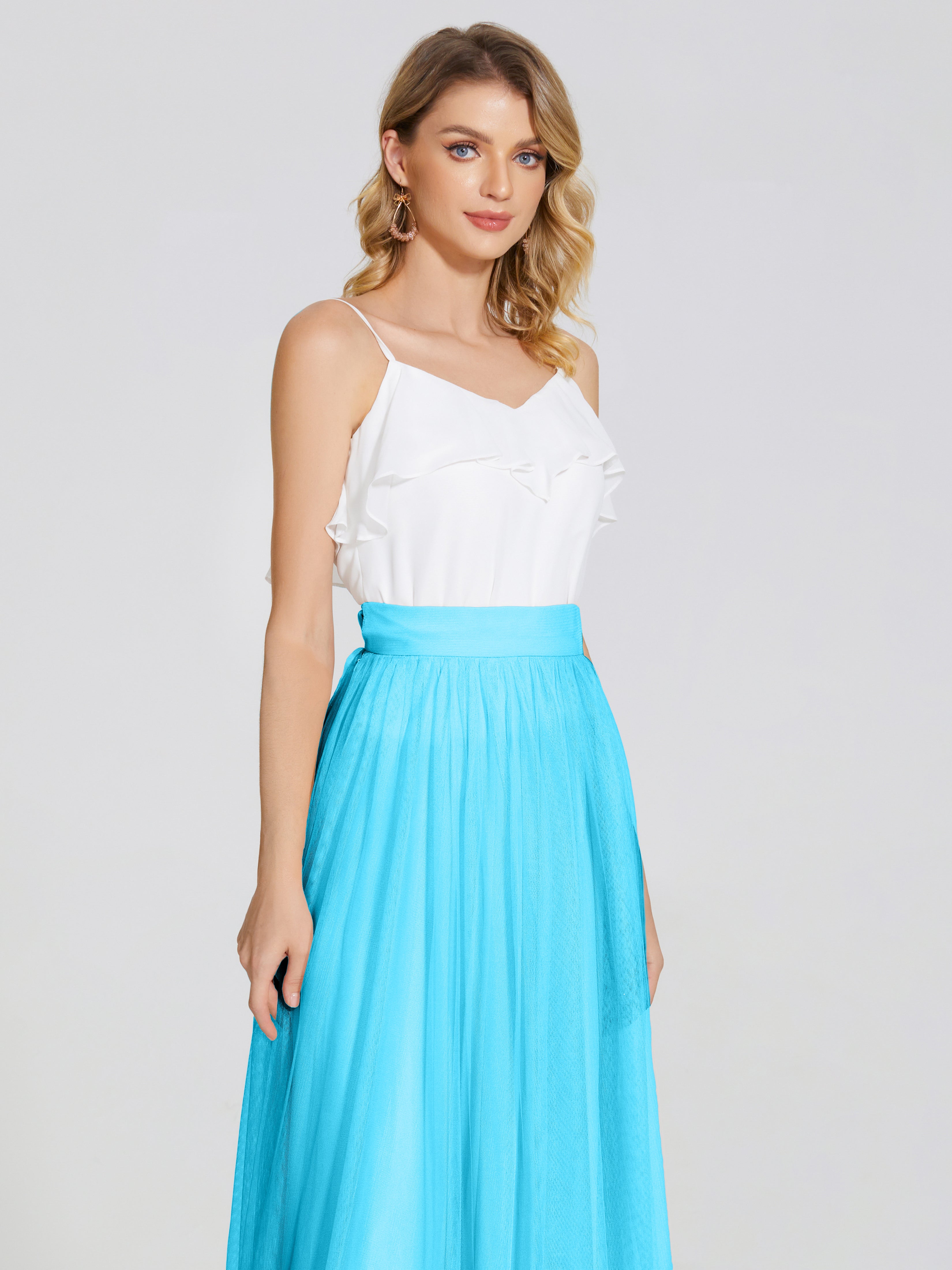 Robe De Demoiselle D'Honneur En Piscine Deux Pièces Trapèze Longue Tulle Jupe