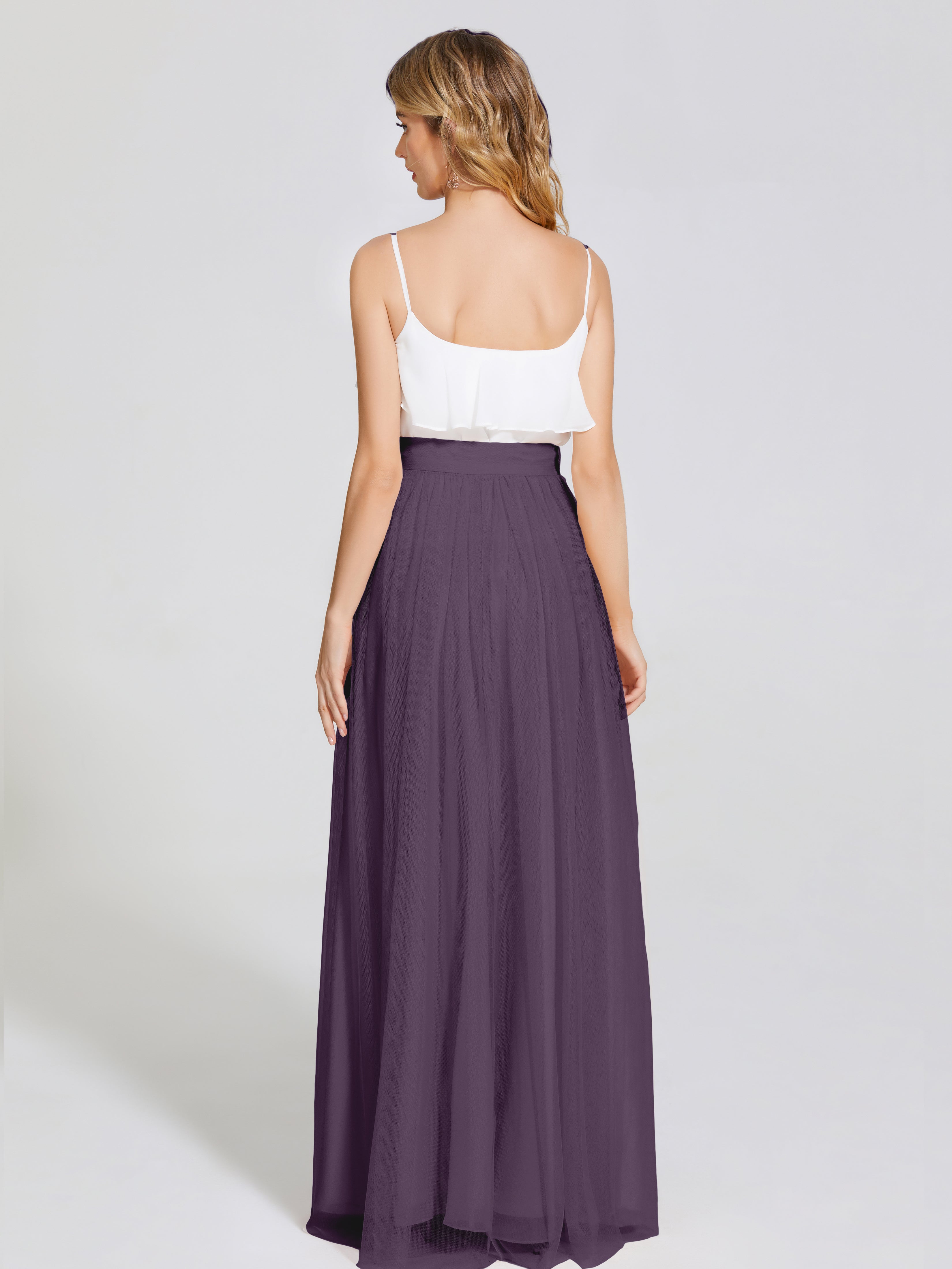 Robe De Demoiselle D'Honneur En Plum Deux Pièces Trapèze Longue Tulle Jupe