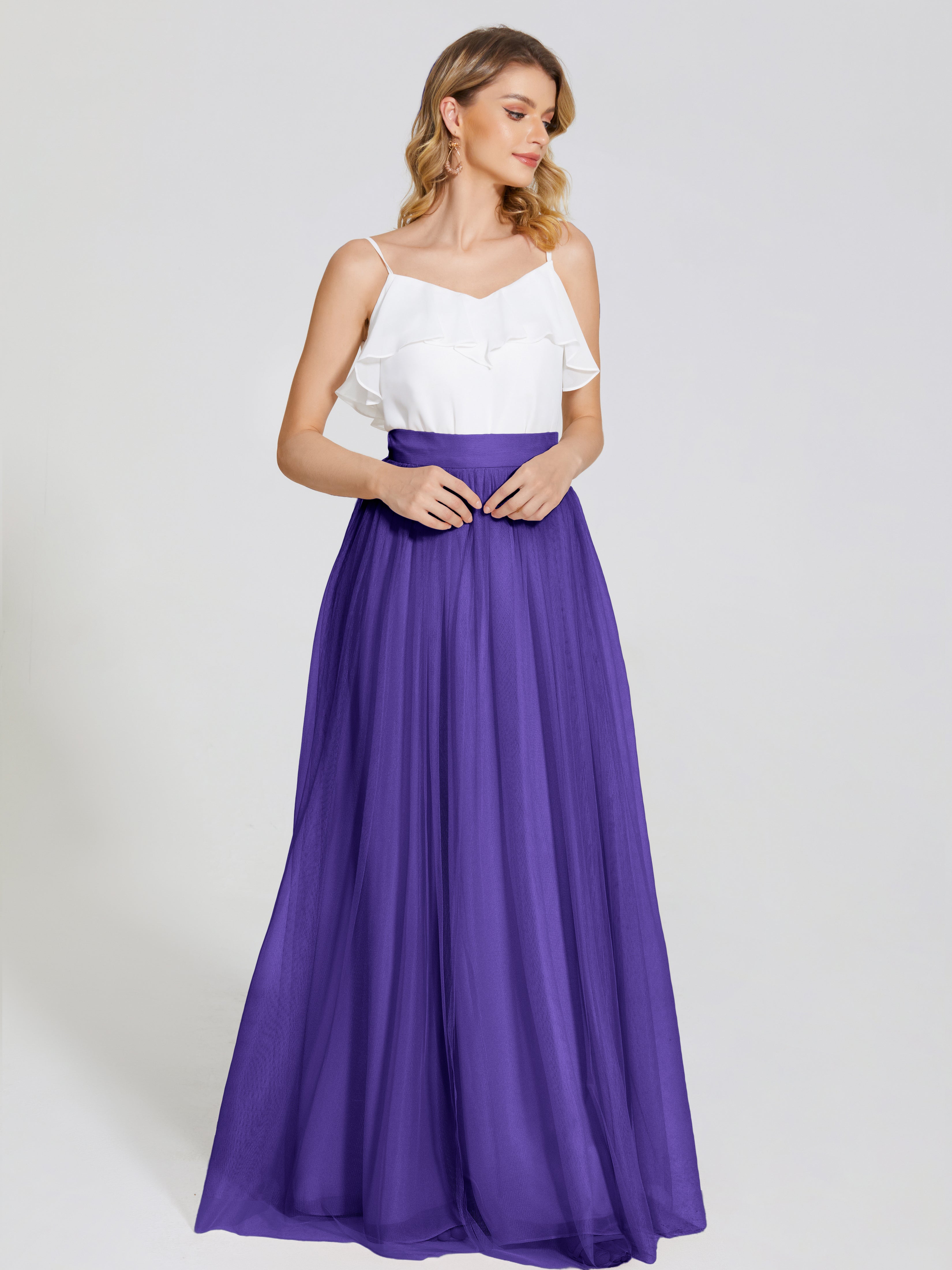 Robes De Demoiselle D'Honneur En Régence Deux Pièces Trapèze Longue Tulle Jupe