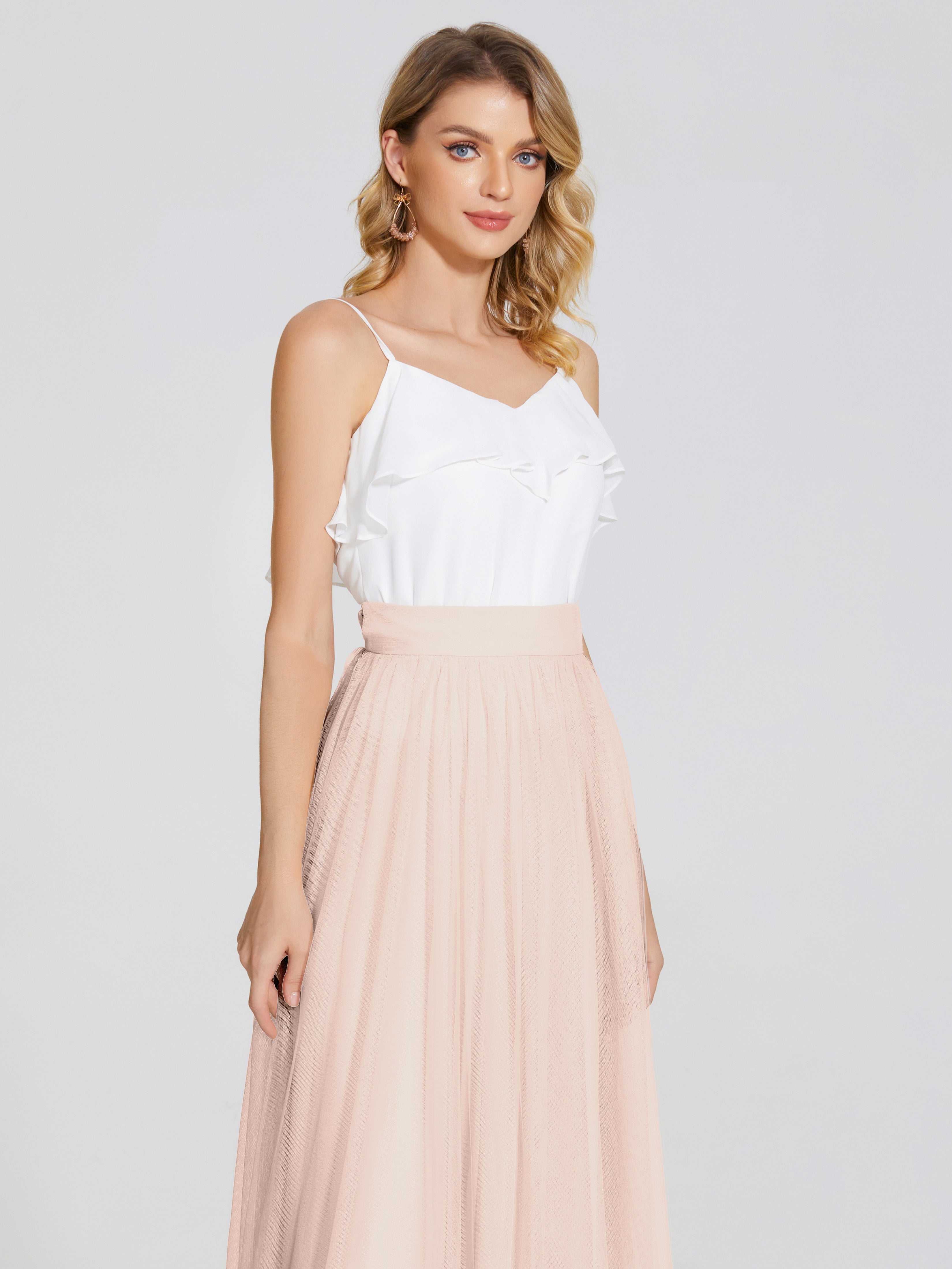 Robe De Demoiselle D'Honneur En Perles Deux Pièces Trapèze Longue Tulle Jupe