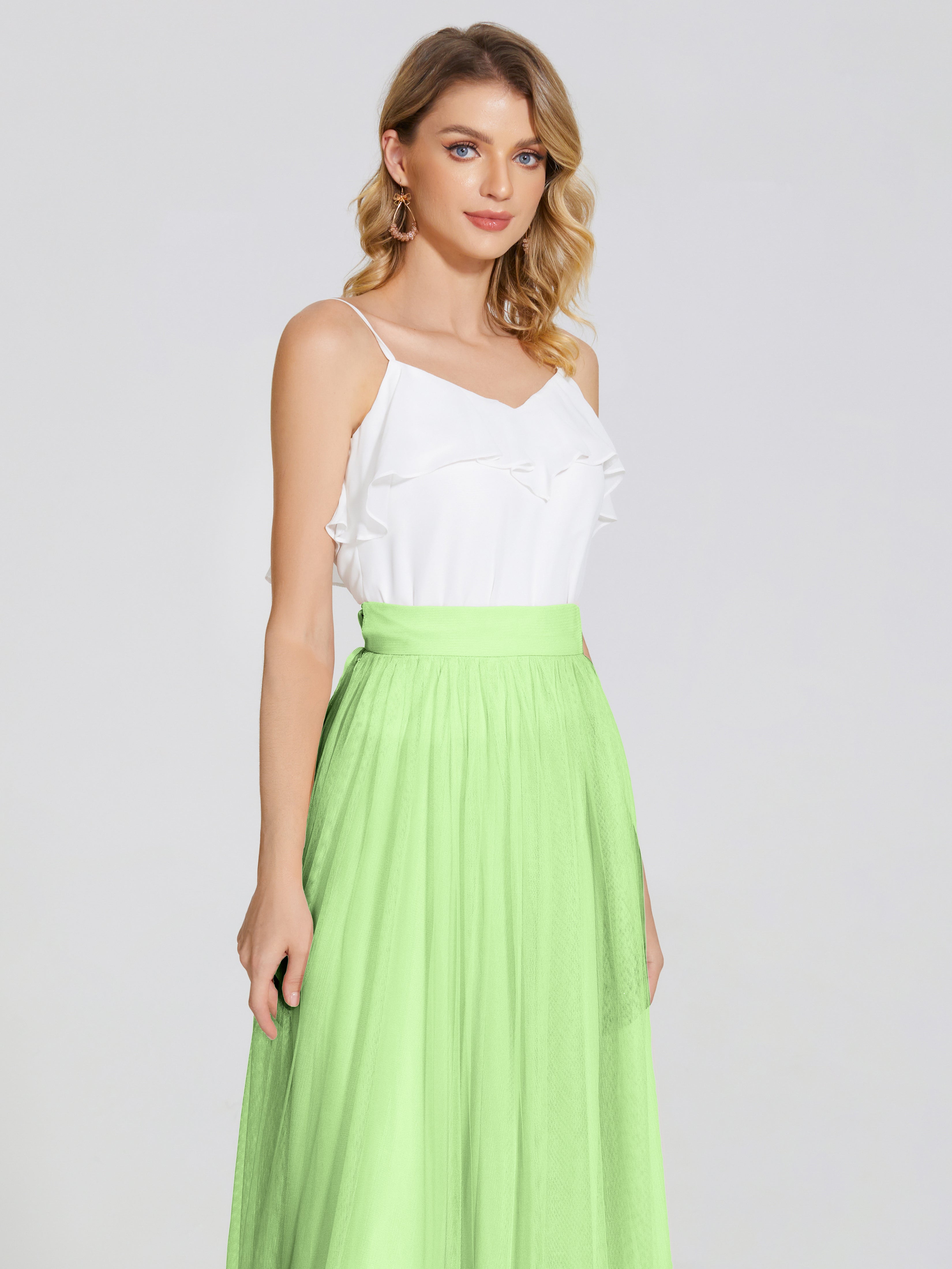 Robe Demoiselle D Honneur Sauge Deux Pièces Trapèze Longue Tulle Jupe