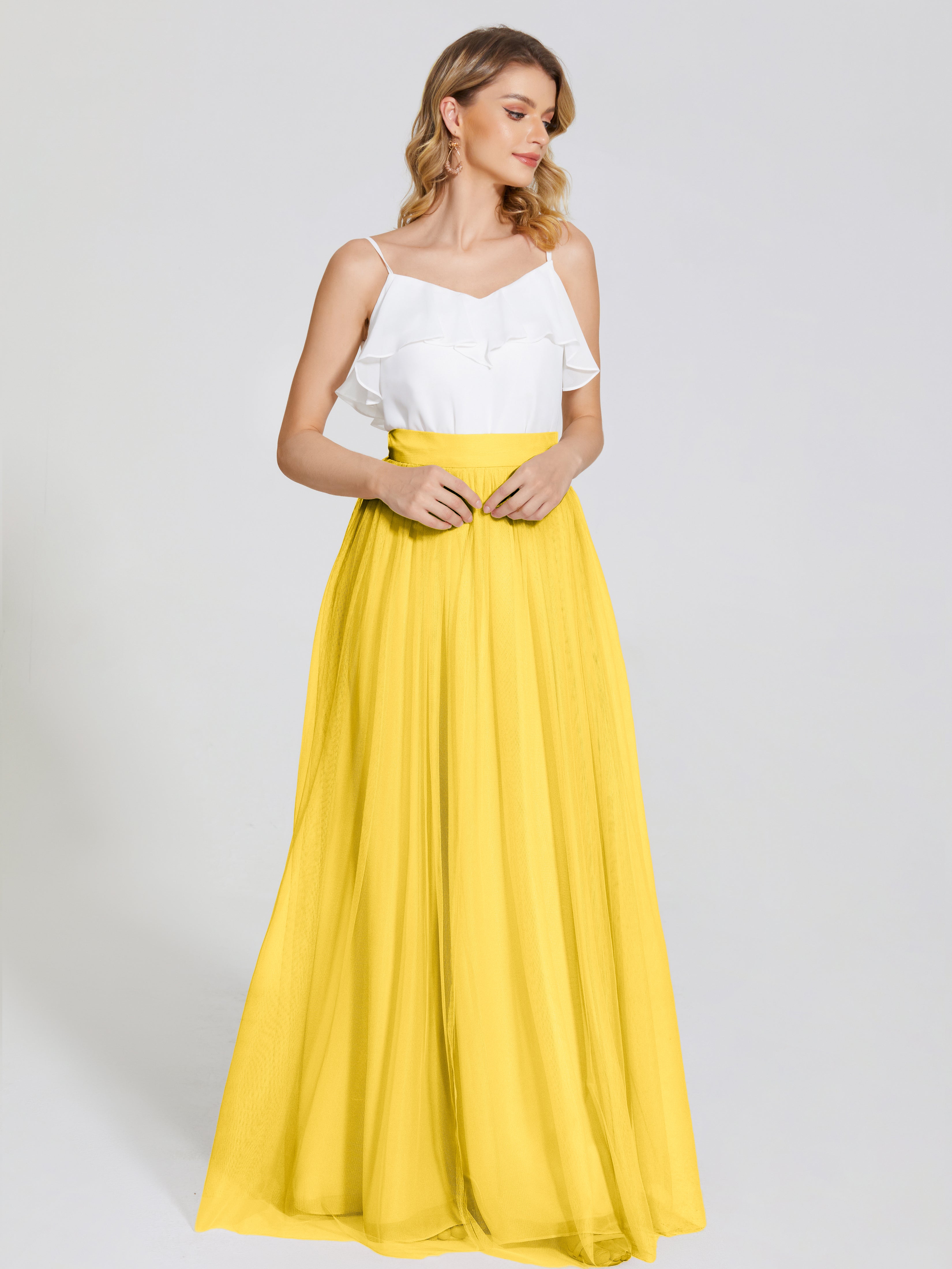 Robe De Demoiselle D'Honneur Souci Deux Pièces Trapèze Longue Tulle Jupe