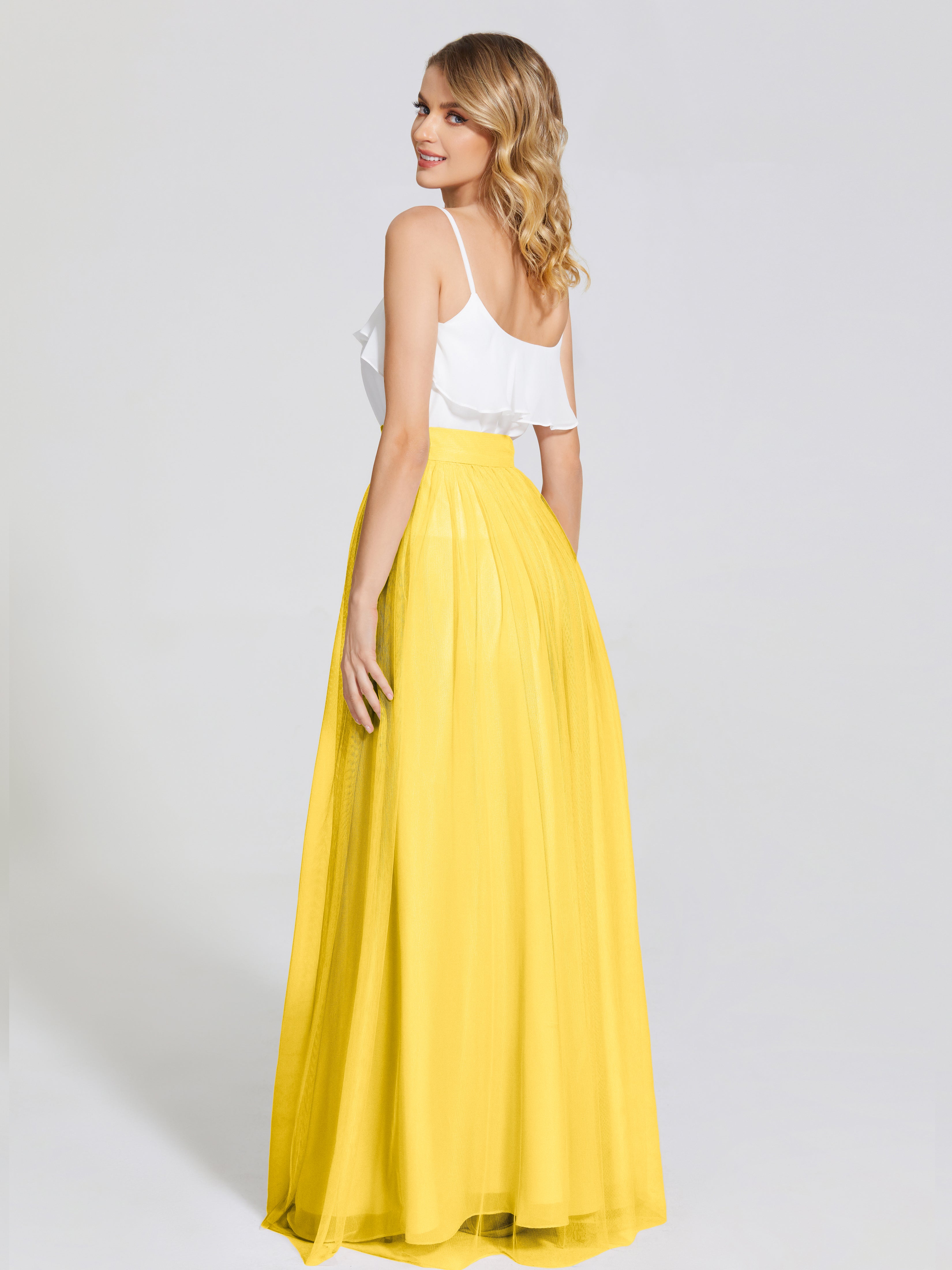 Robe De Demoiselle D'Honneur Souci Deux Pièces Trapèze Longue Tulle Jupe