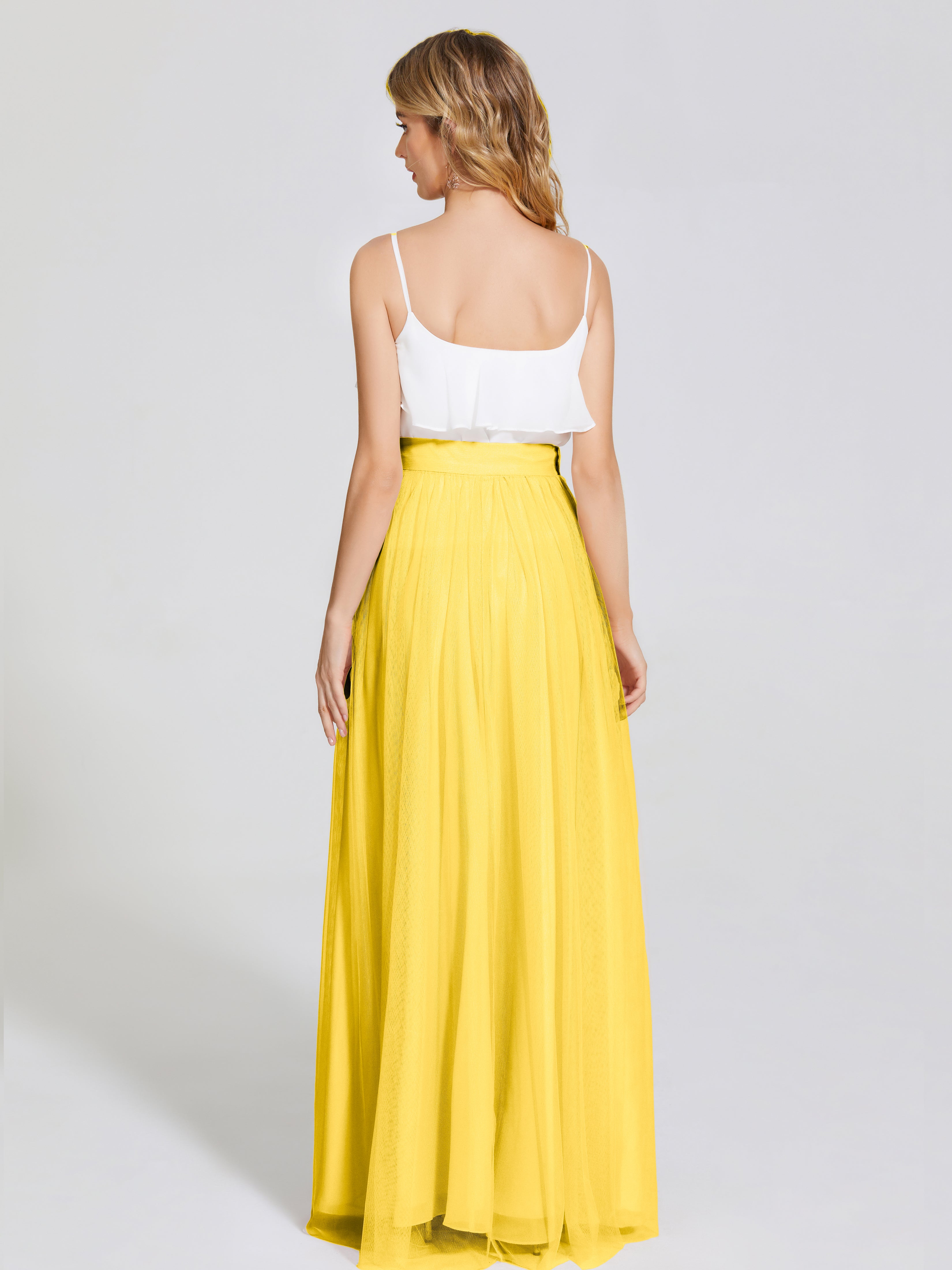 Robe De Demoiselle D'Honneur Souci Deux Pièces Trapèze Longue Tulle Jupe