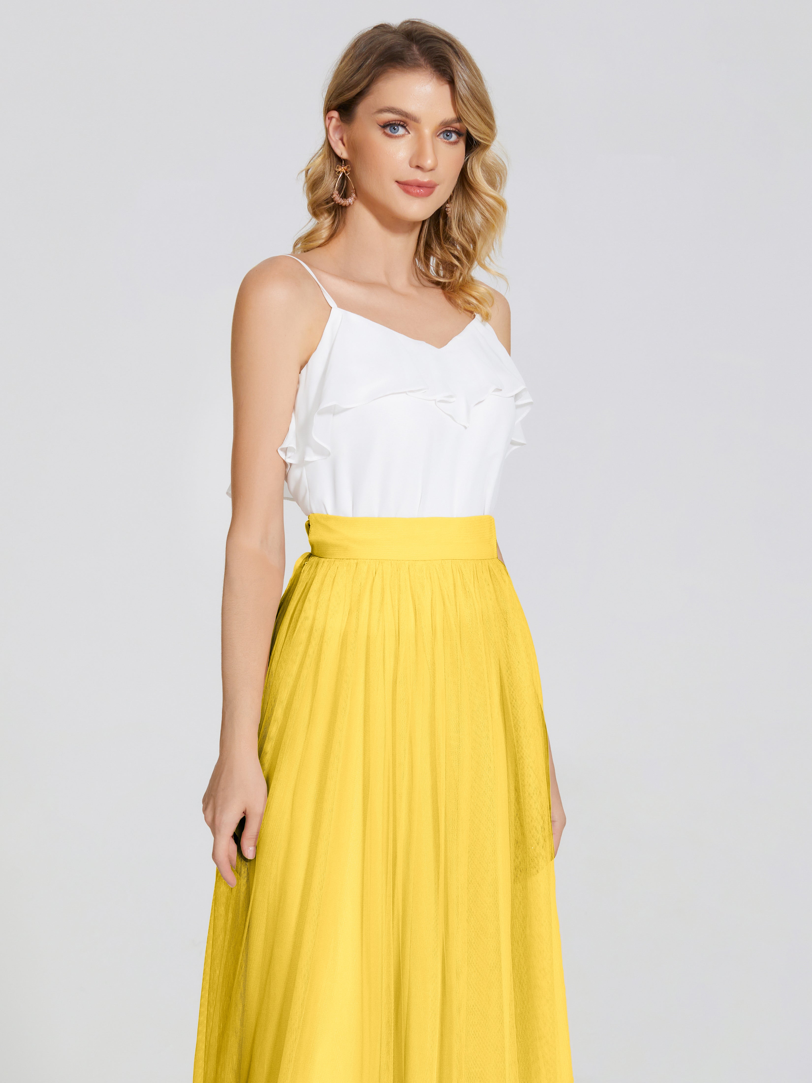 Robe De Demoiselle D'Honneur Souci Deux Pièces Trapèze Longue Tulle Jupe