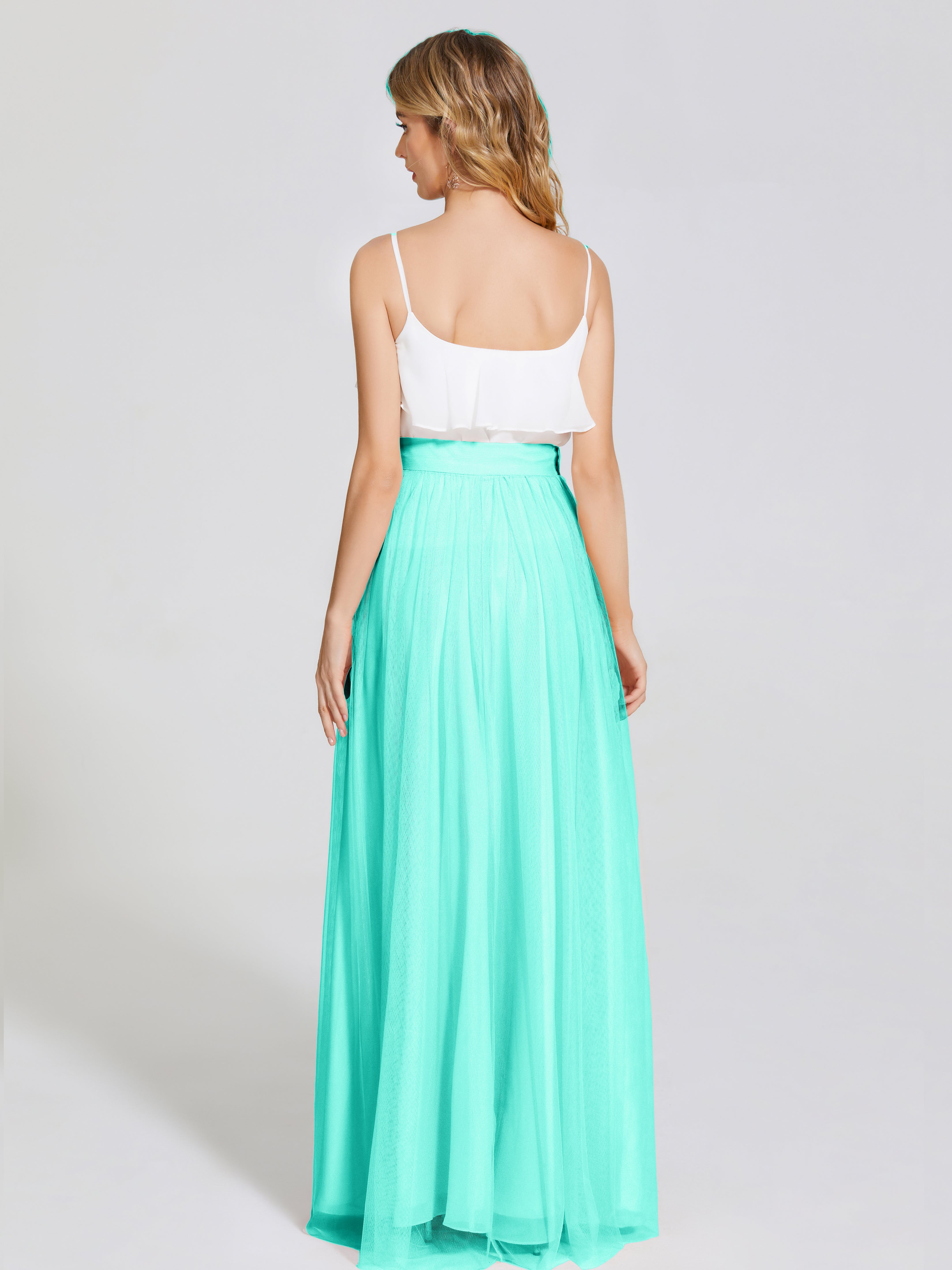 Robes De Demoiselle D'Honneur Spa Deux Pièces Trapèze Longue Tulle Jupe