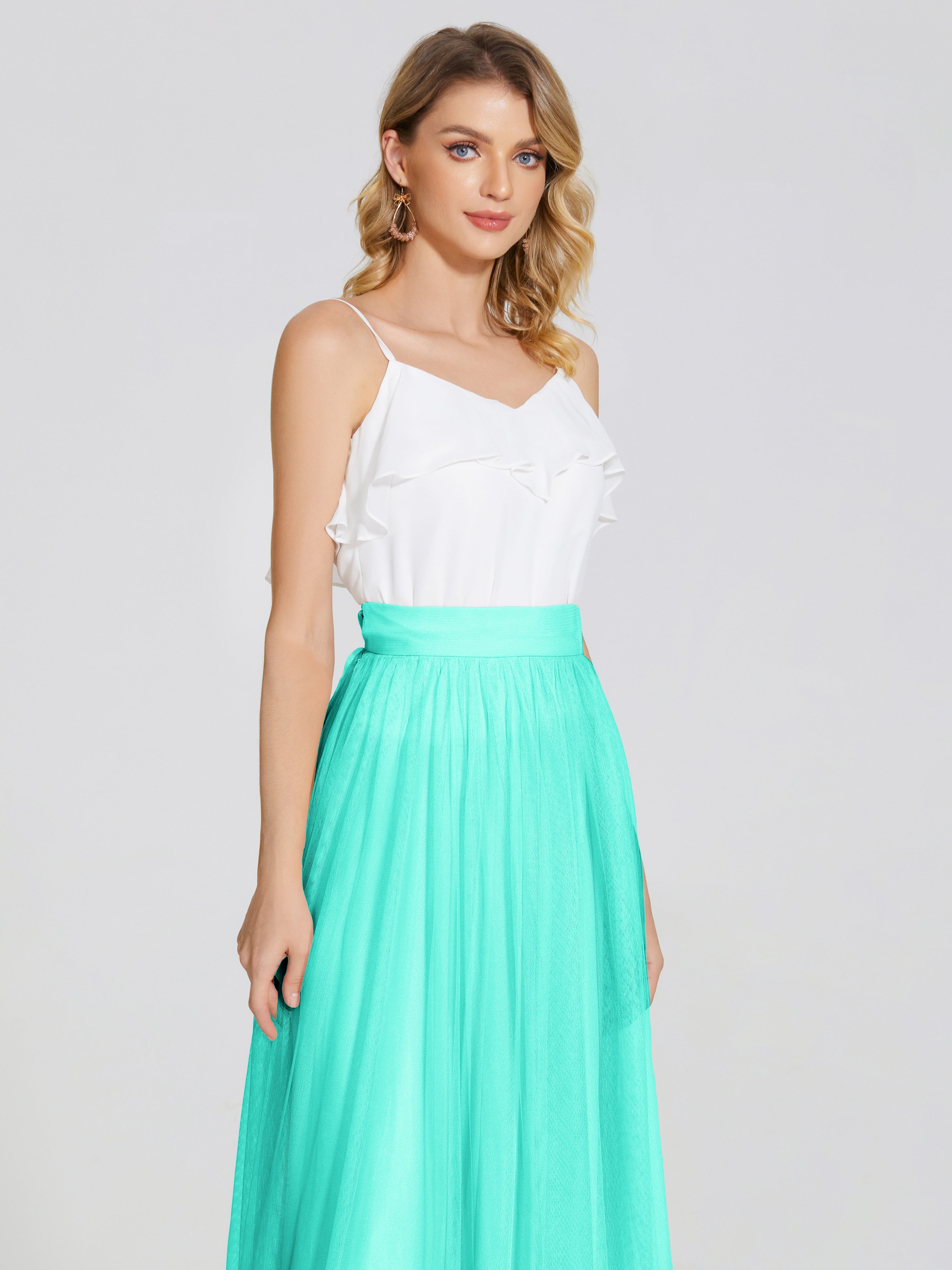 Robes De Demoiselle D'Honneur Spa Deux Pièces Trapèze Longue Tulle Jupe