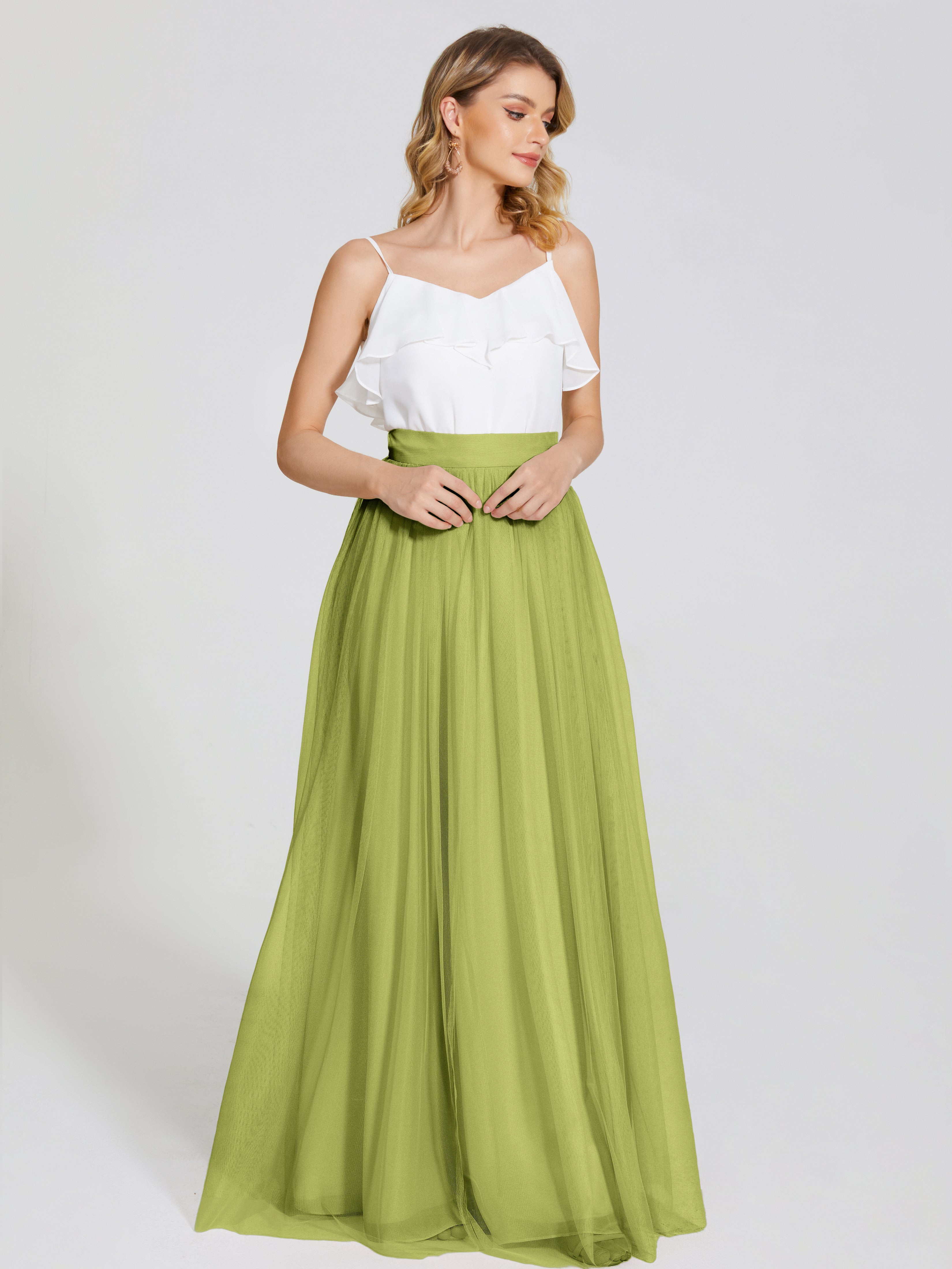 Robes De Demoiselle D'Honneur Trèfle Deux Pièces Trapèze Longue Tulle Jupe