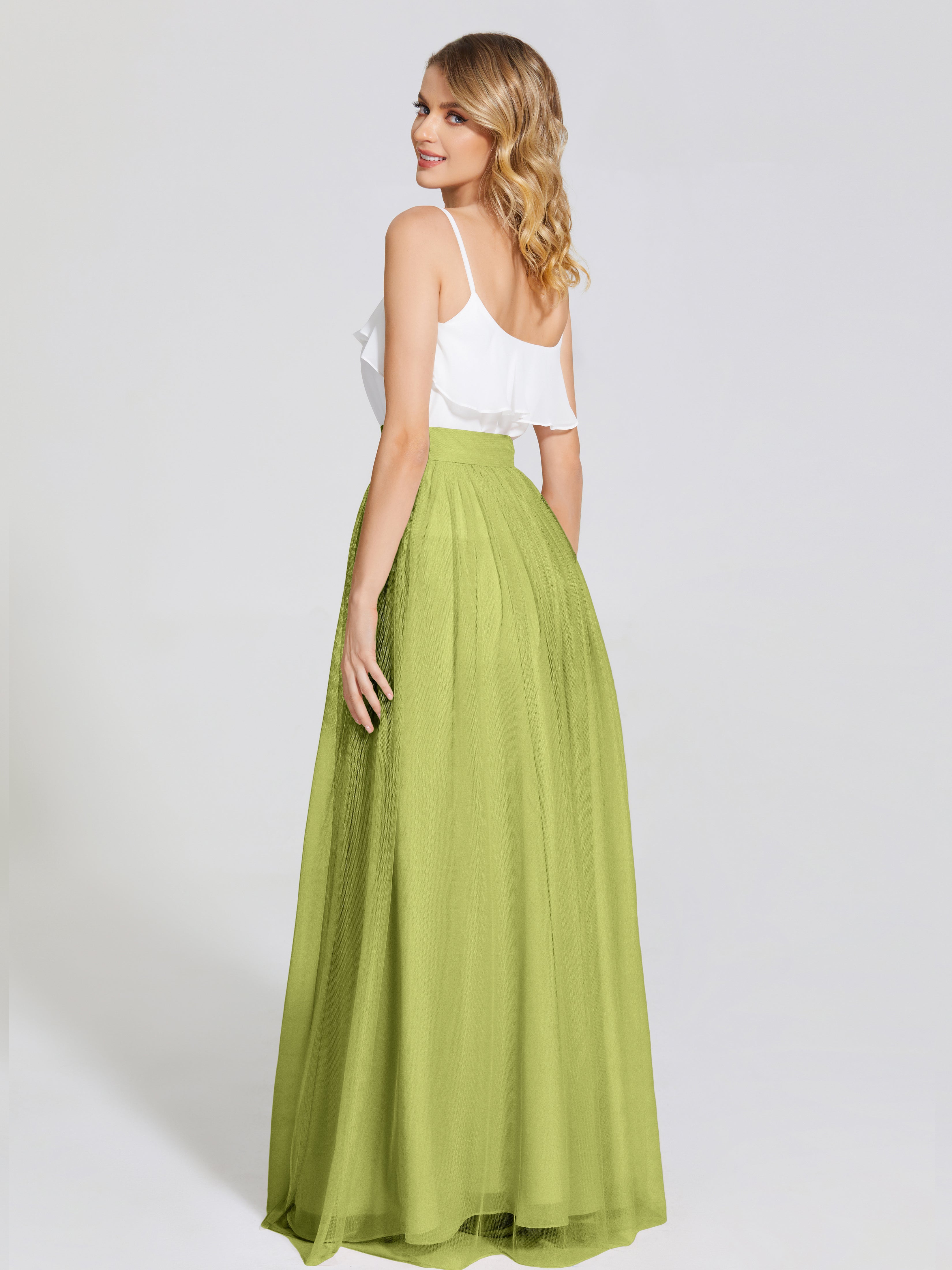 Robes De Demoiselle D'Honneur Trèfle Deux Pièces Trapèze Longue Tulle Jupe