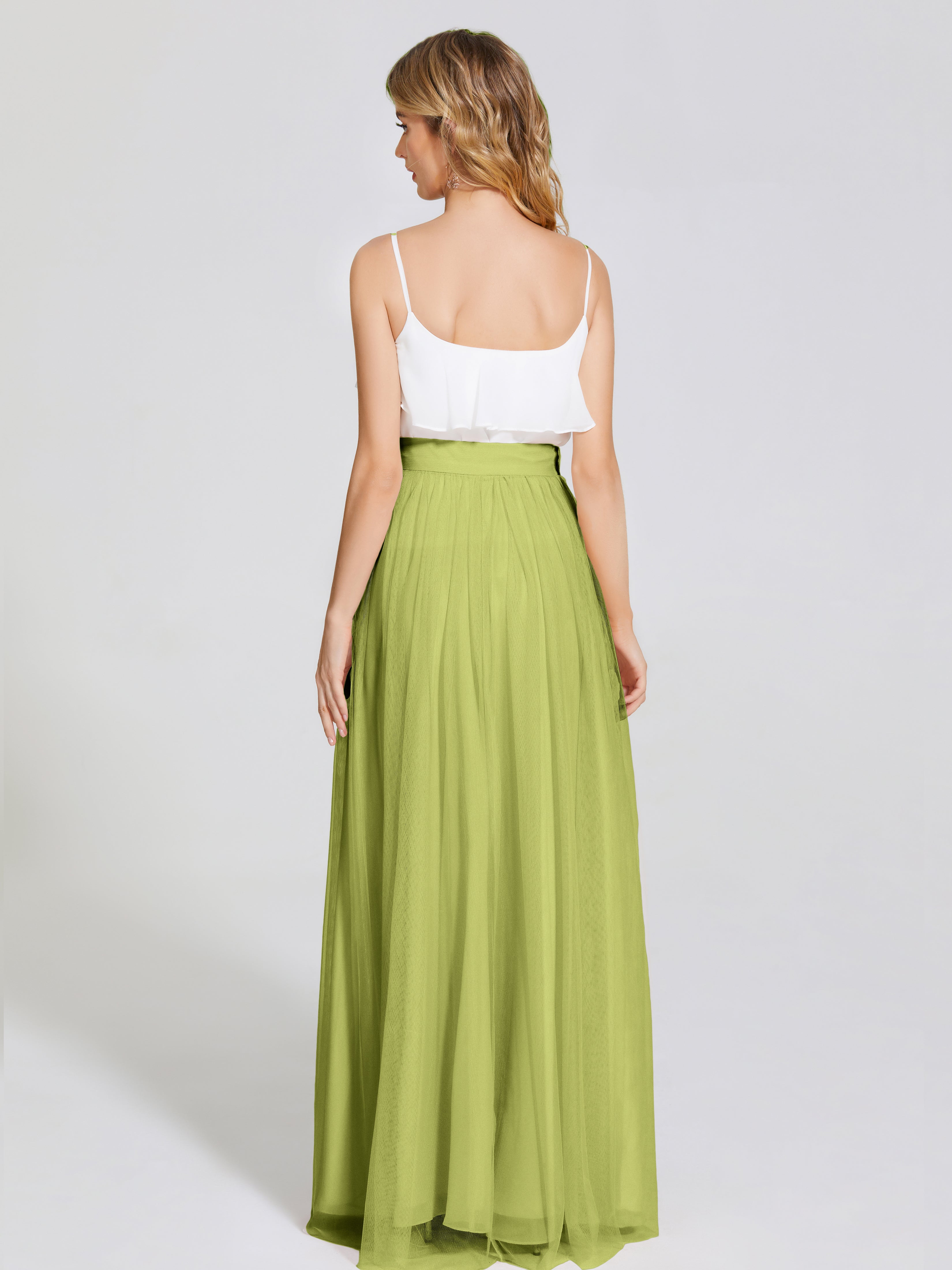 Robes De Demoiselle D'Honneur Trèfle Deux Pièces Trapèze Longue Tulle Jupe
