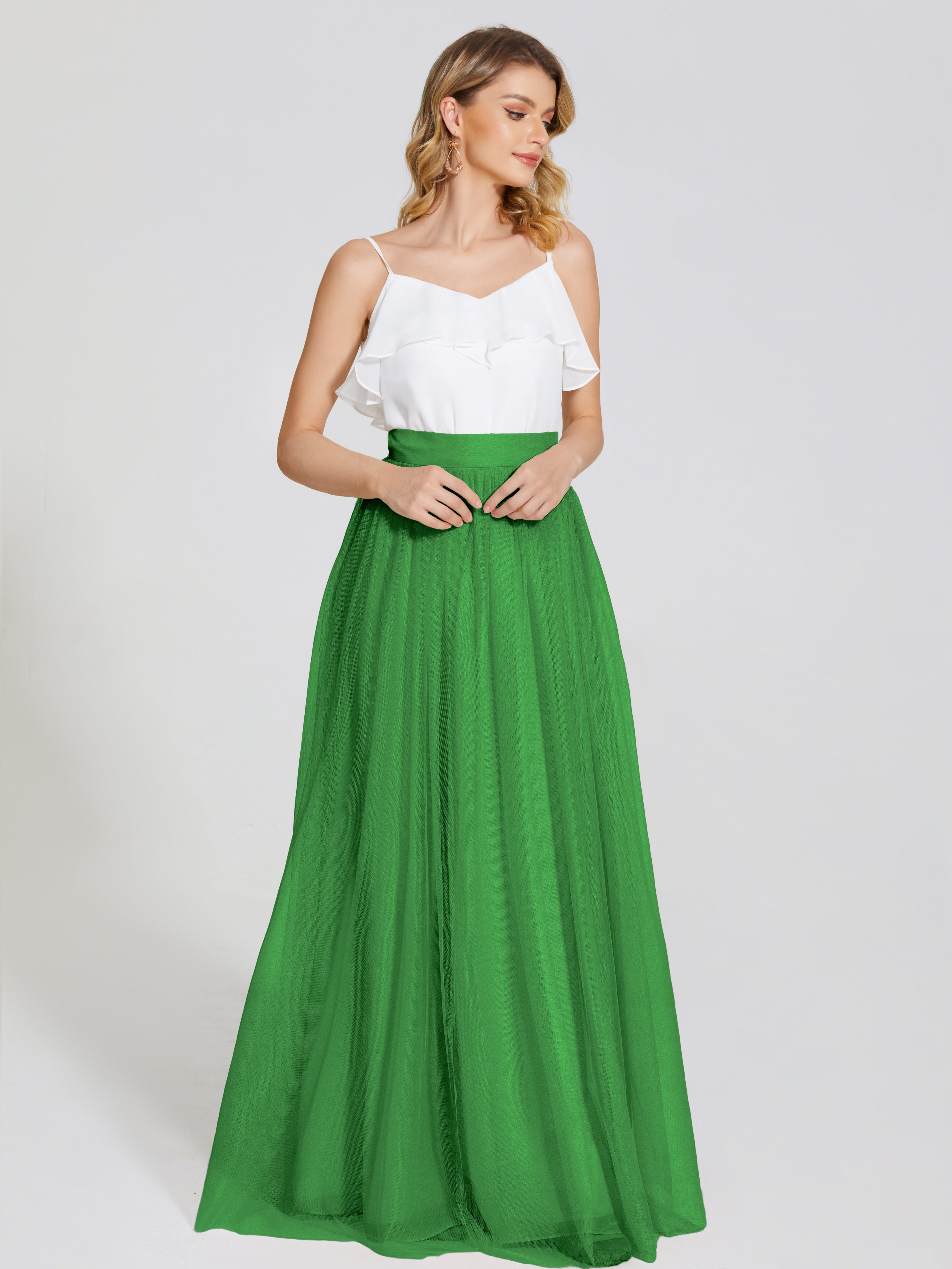 Robe Verte Demoiselle D Honneur Deux Pièces Trapèze Longue Tulle Jupe