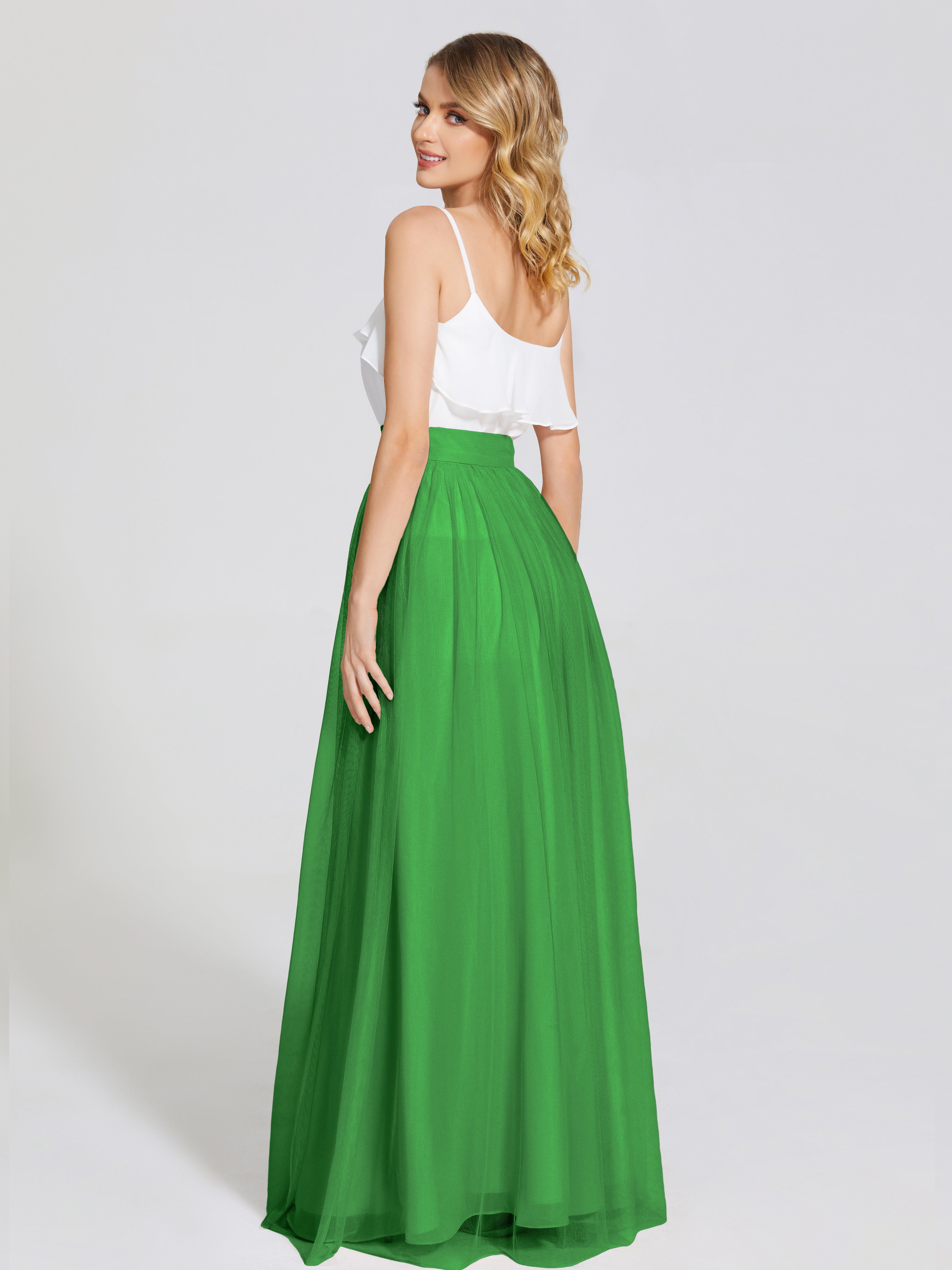Robe Verte Demoiselle D Honneur Deux Pièces Trapèze Longue Tulle Jupe