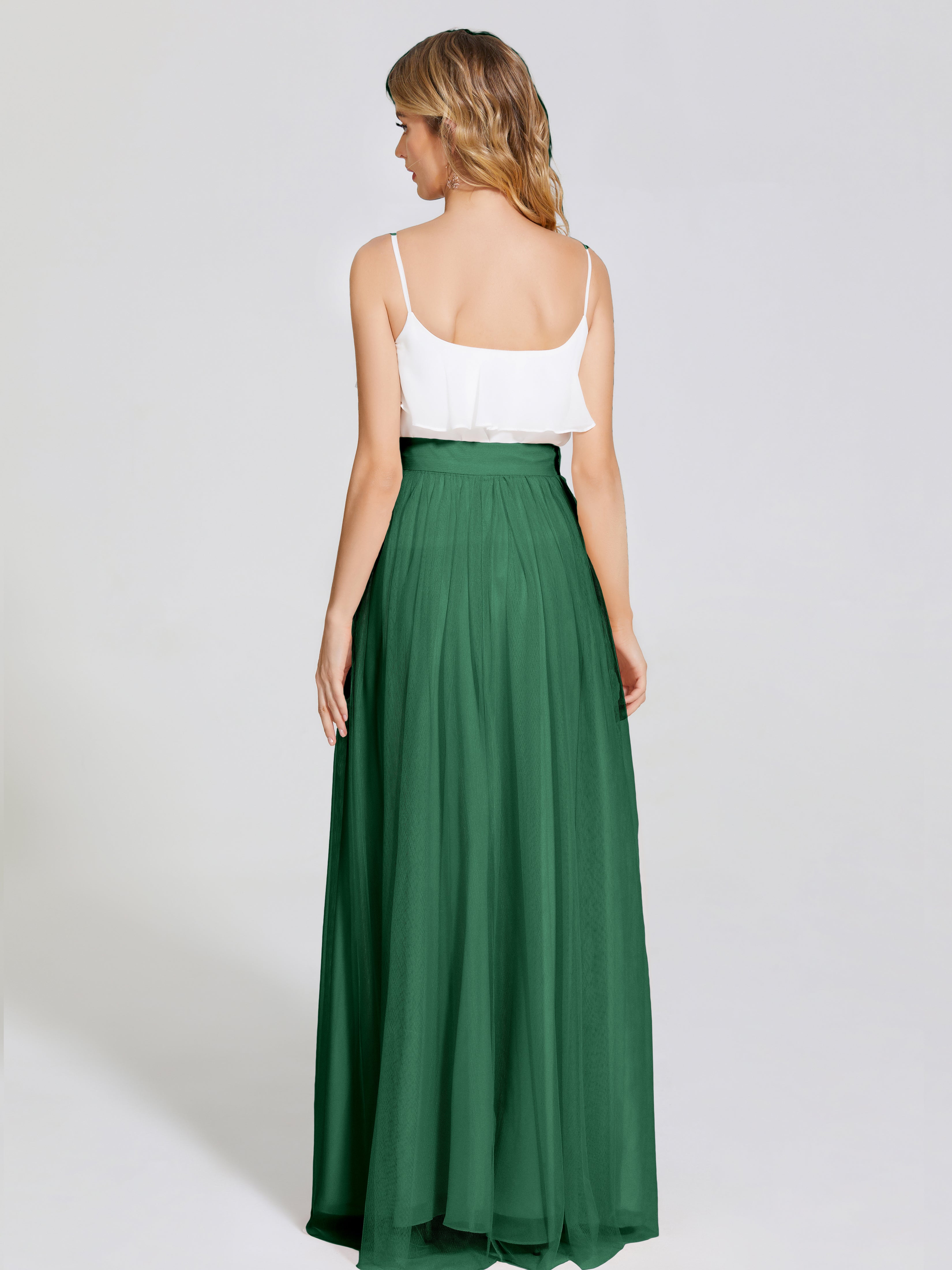 Demoiselle D'Honneur Vert Foncé Deux Pièces Trapèze Longue Tulle Jupe