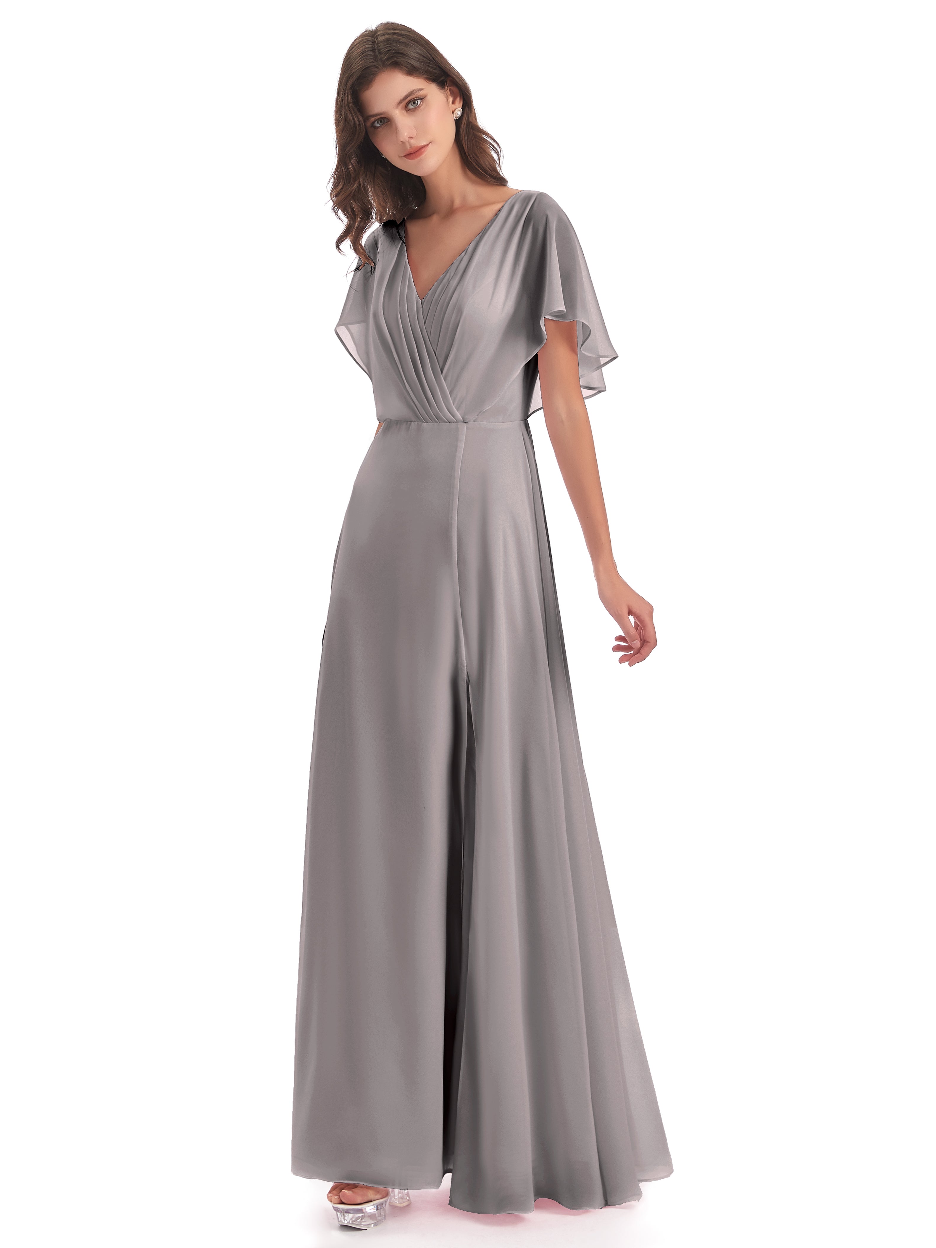 Robe Demoiselle D Honneur Argentée Dos Ouvert Fendue Devant Robes Demoiselle D'Honneur