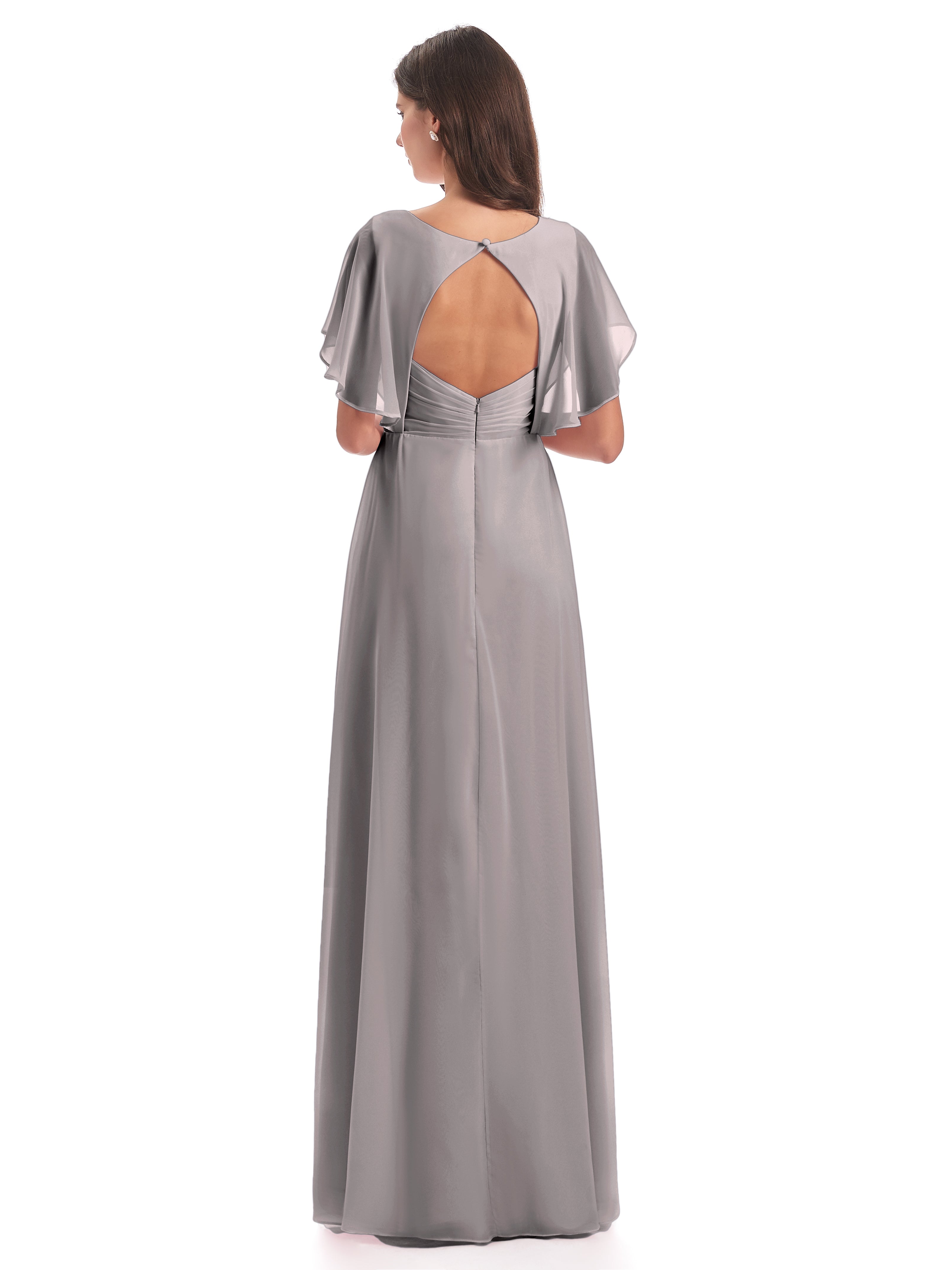 Robe Demoiselle D Honneur Argentée Dos Ouvert Fendue Devant Robes Demoiselle D'Honneur