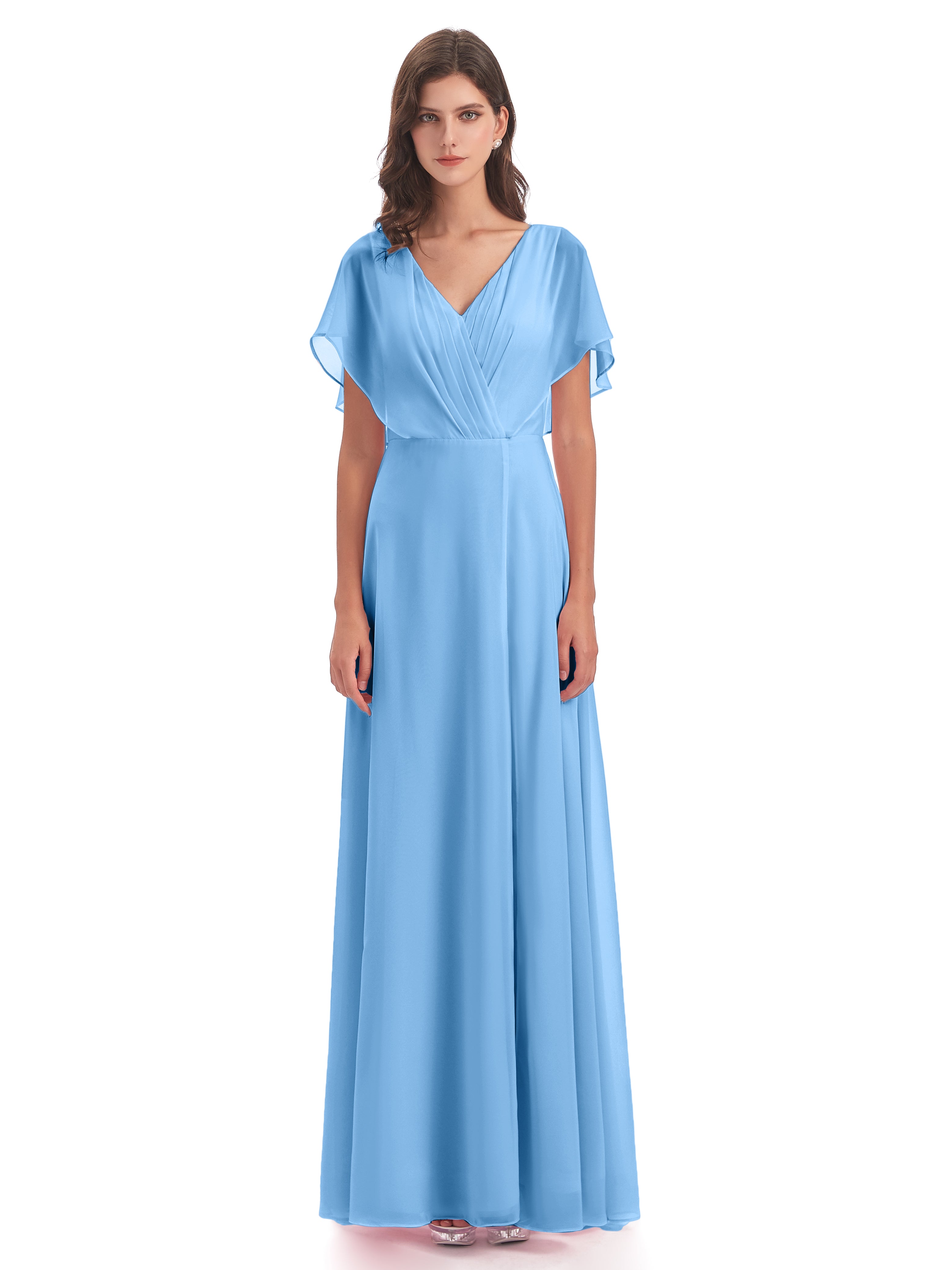 Robes De Demoiselle D'Honneur Bleu Clair Longues Dos Ouvert Fendue Devant Robes Demoiselle D'Honneur