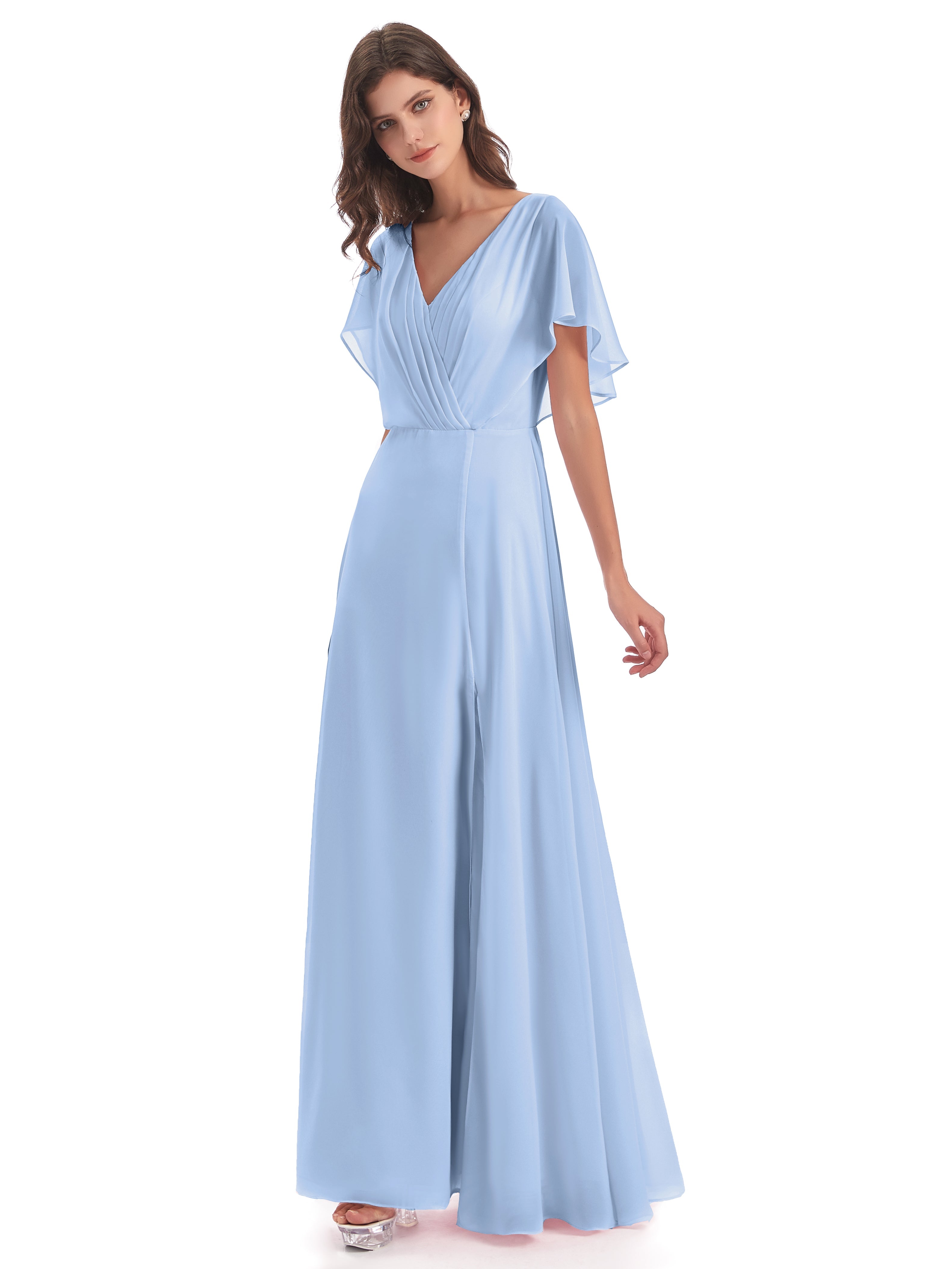 Robe De Demoiselle D Honneur Bleu Ciel Dos Ouvert Fendue Devant Robes Demoiselle D'Honneur