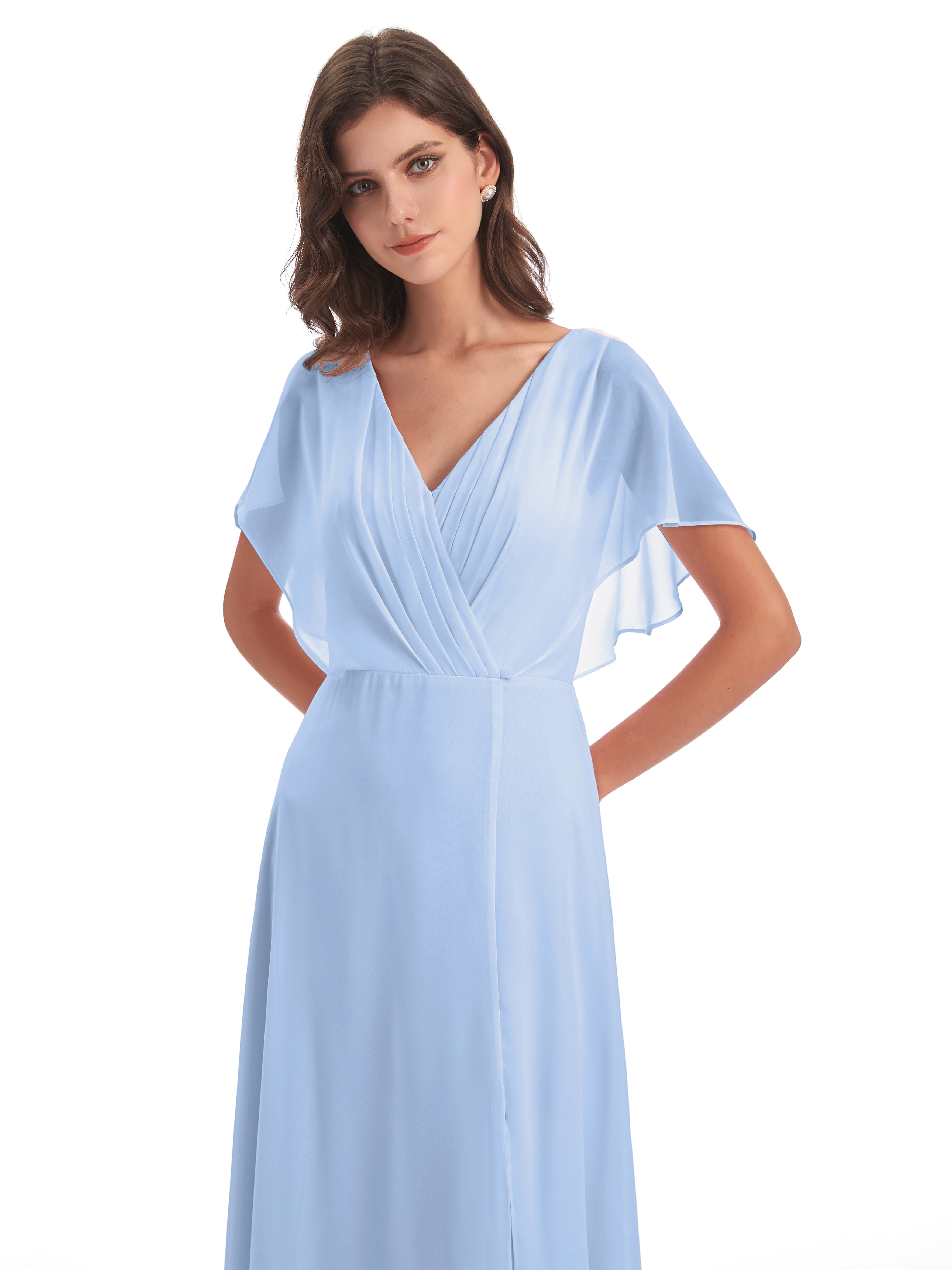 Robe De Demoiselle D Honneur Bleu Ciel Dos Ouvert Fendue Devant Robes Demoiselle D'Honneur