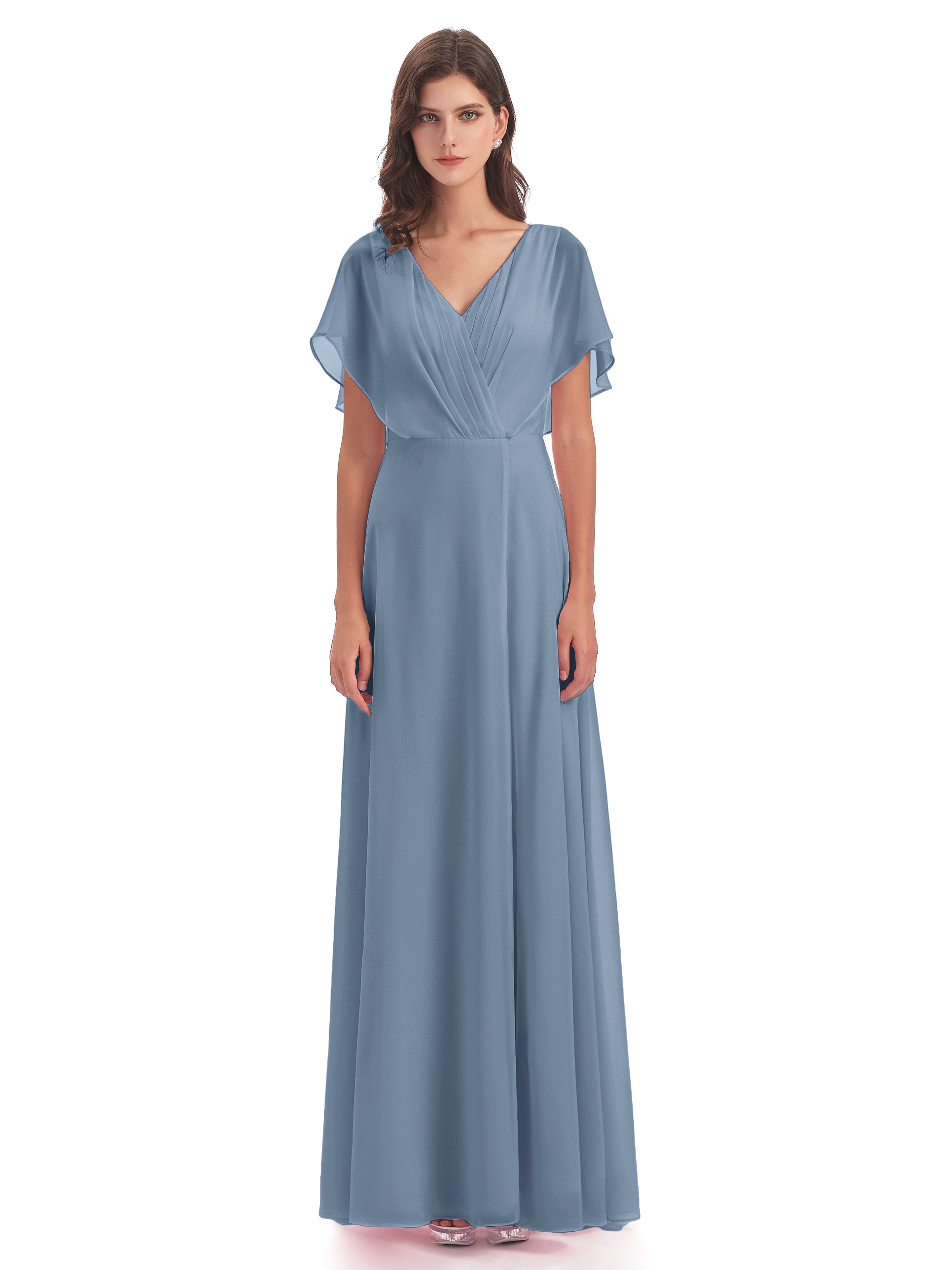 Robes De Demoiselle D'Honneur Bleu De Schiste Dos Ouvert Fendue Devant Robes Demoiselle D'Honneur