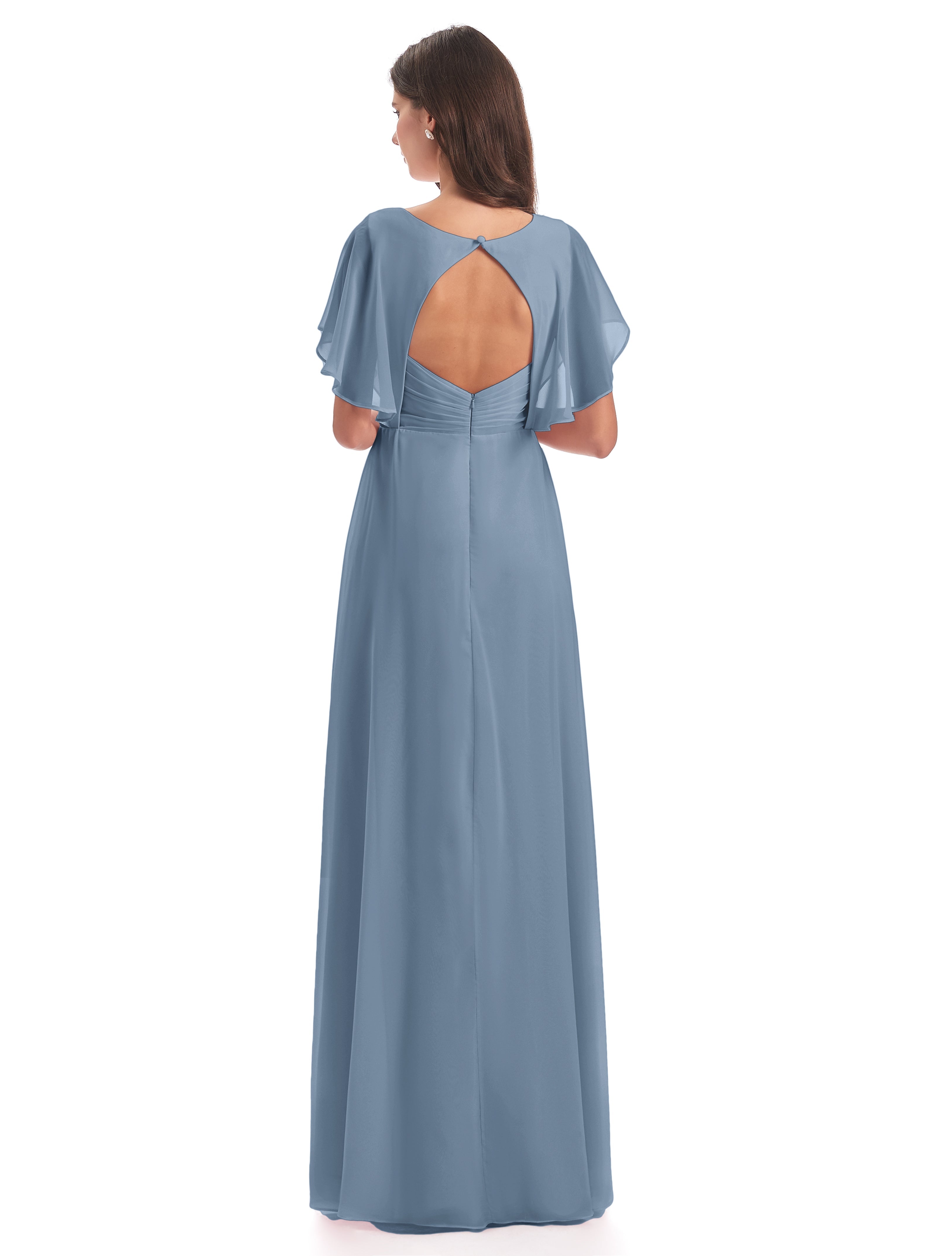 Robes De Demoiselle D'Honneur Bleu De Schiste Dos Ouvert Fendue Devant Robes Demoiselle D'Honneur