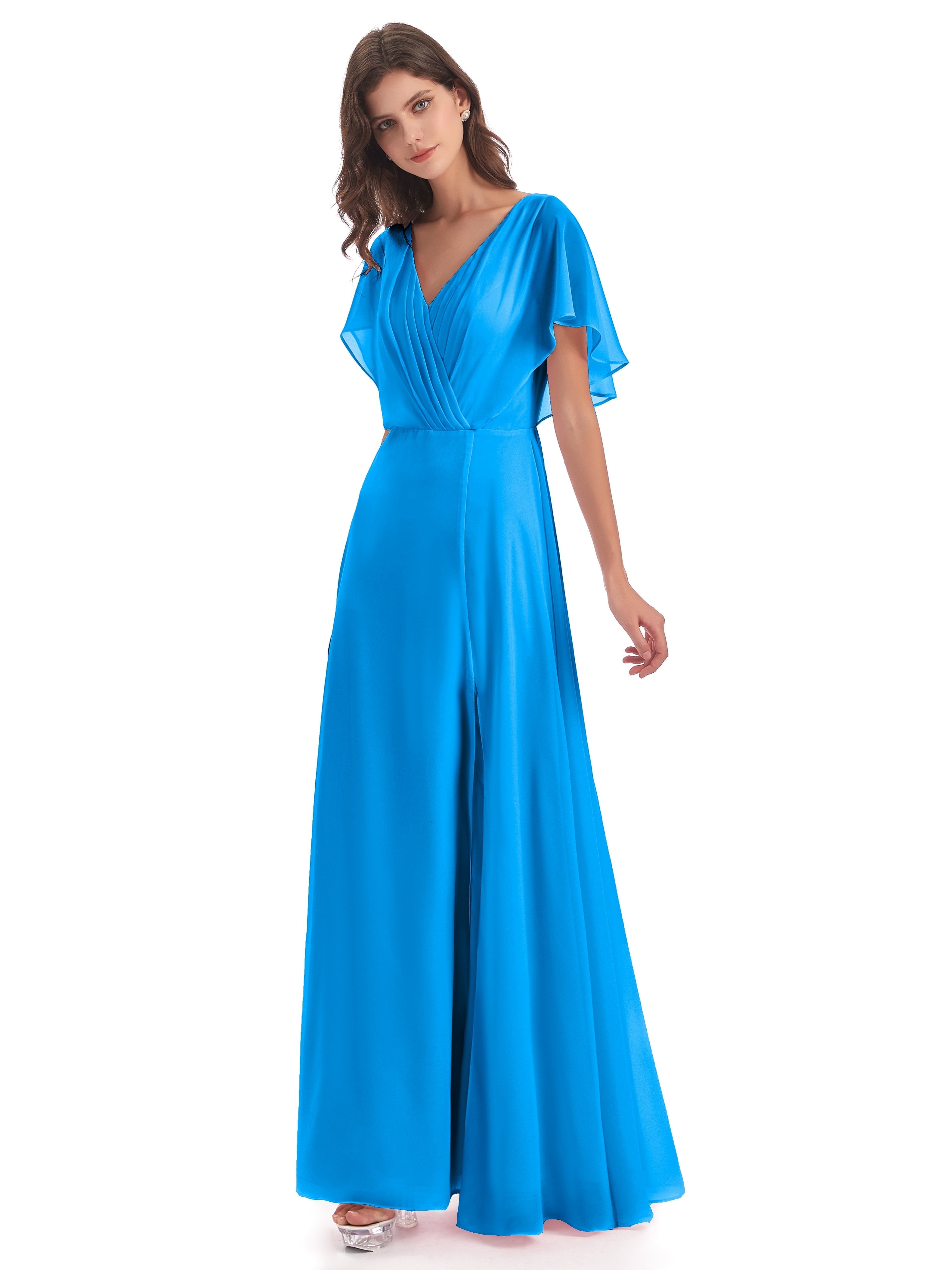Robes De Demoiselle D'Honneur Bleu Océan Dos Ouvert Fendue Devant Robes Demoiselle D'Honneur