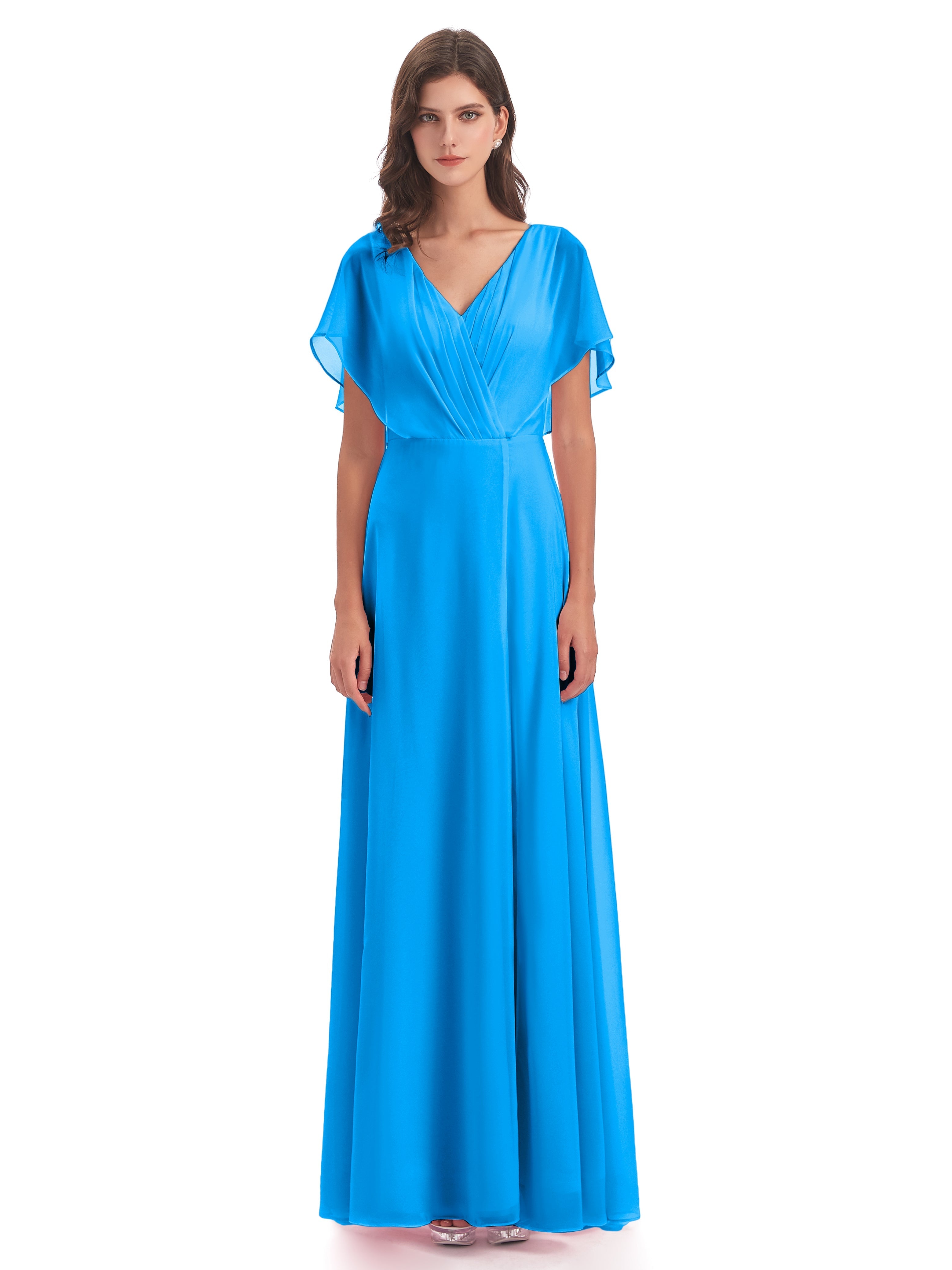 Robes De Demoiselle D'Honneur Bleu Océan Dos Ouvert Fendue Devant Robes Demoiselle D'Honneur