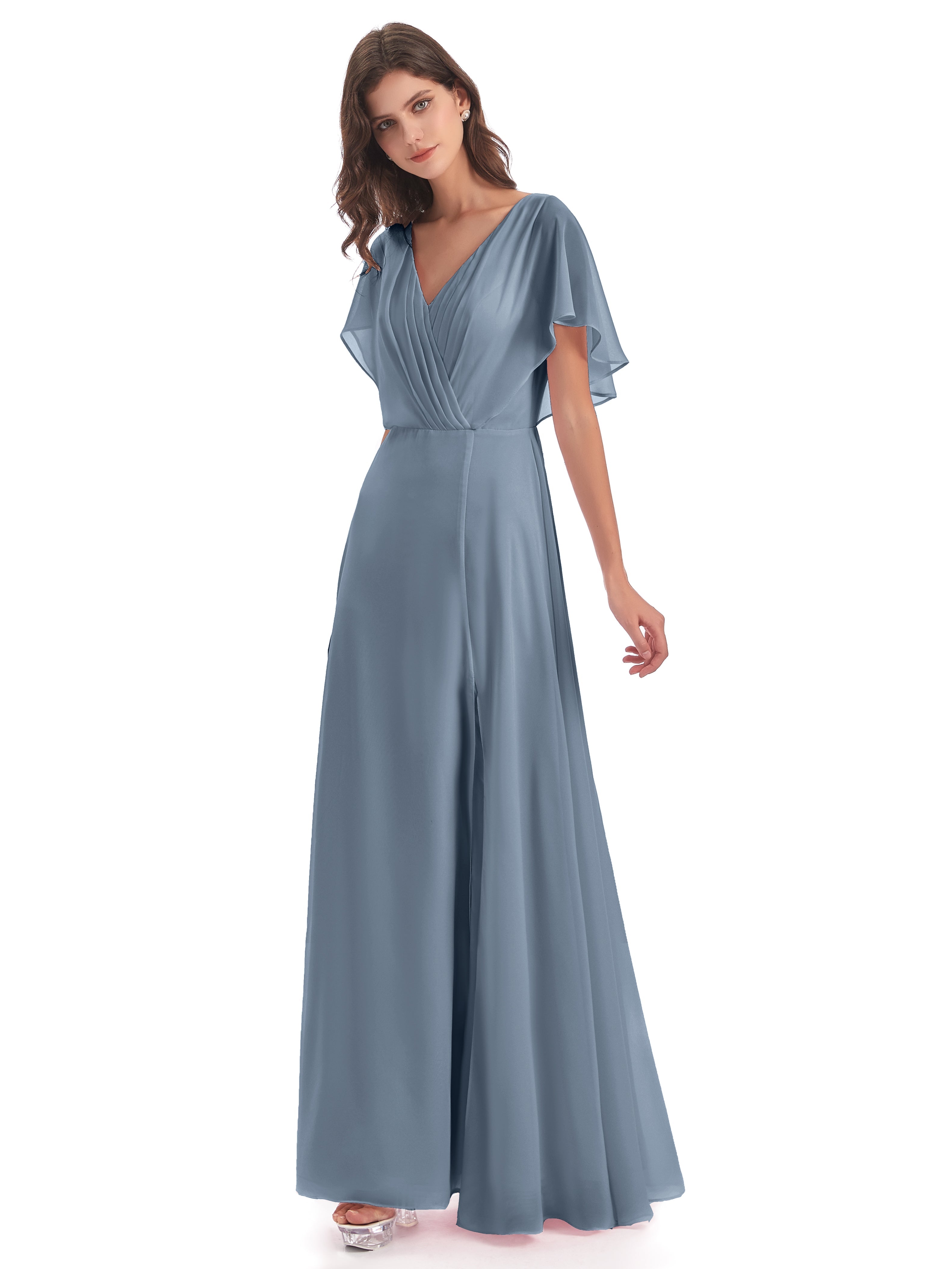 Robes De Demoiselle D'Honneur Bleu Poudre Dos Ouvert Fendue Devant Robes Demoiselle D'Honneur