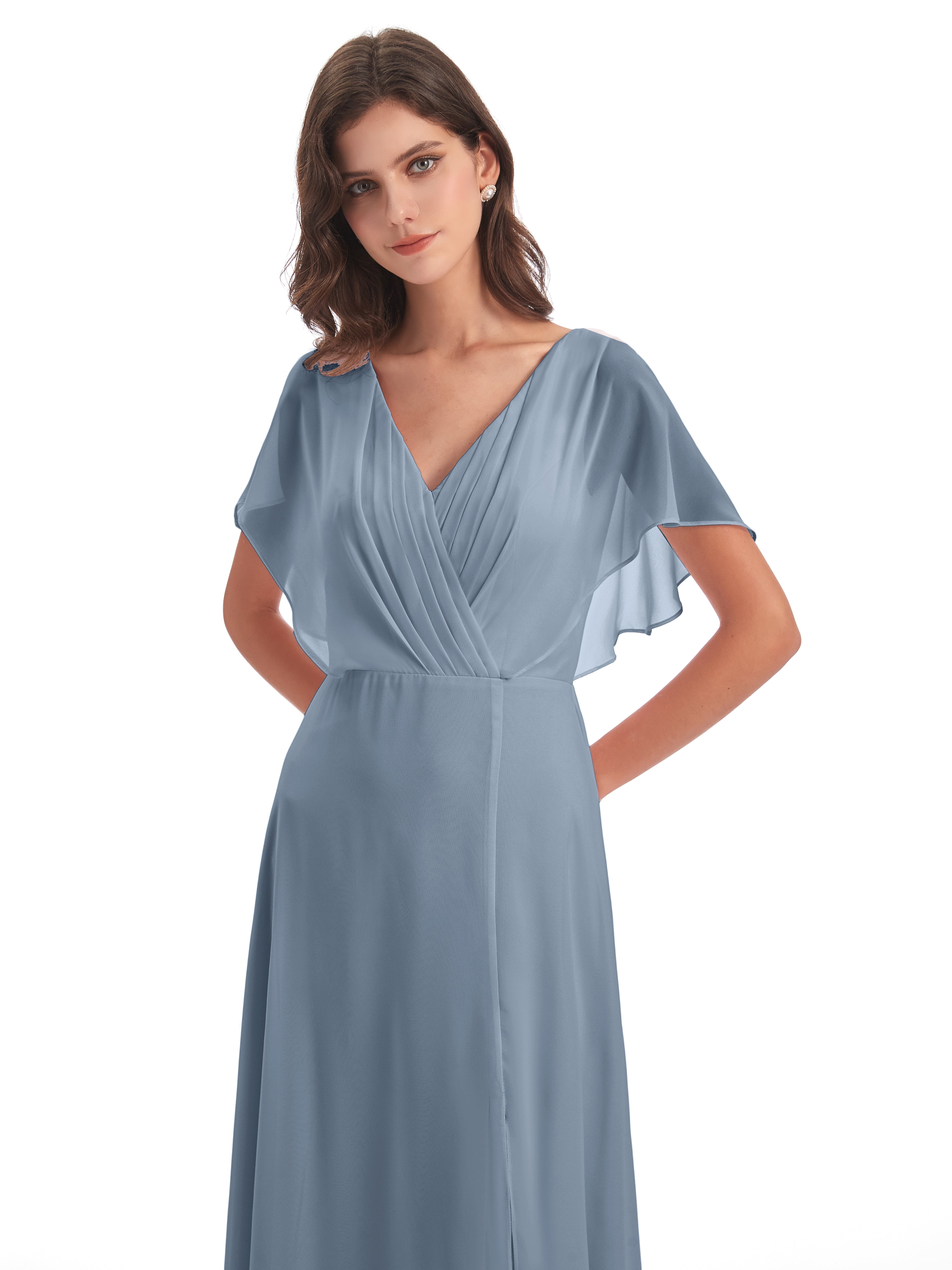 Robes De Demoiselle D'Honneur Bleu Poudre Dos Ouvert Fendue Devant Robes Demoiselle D'Honneur