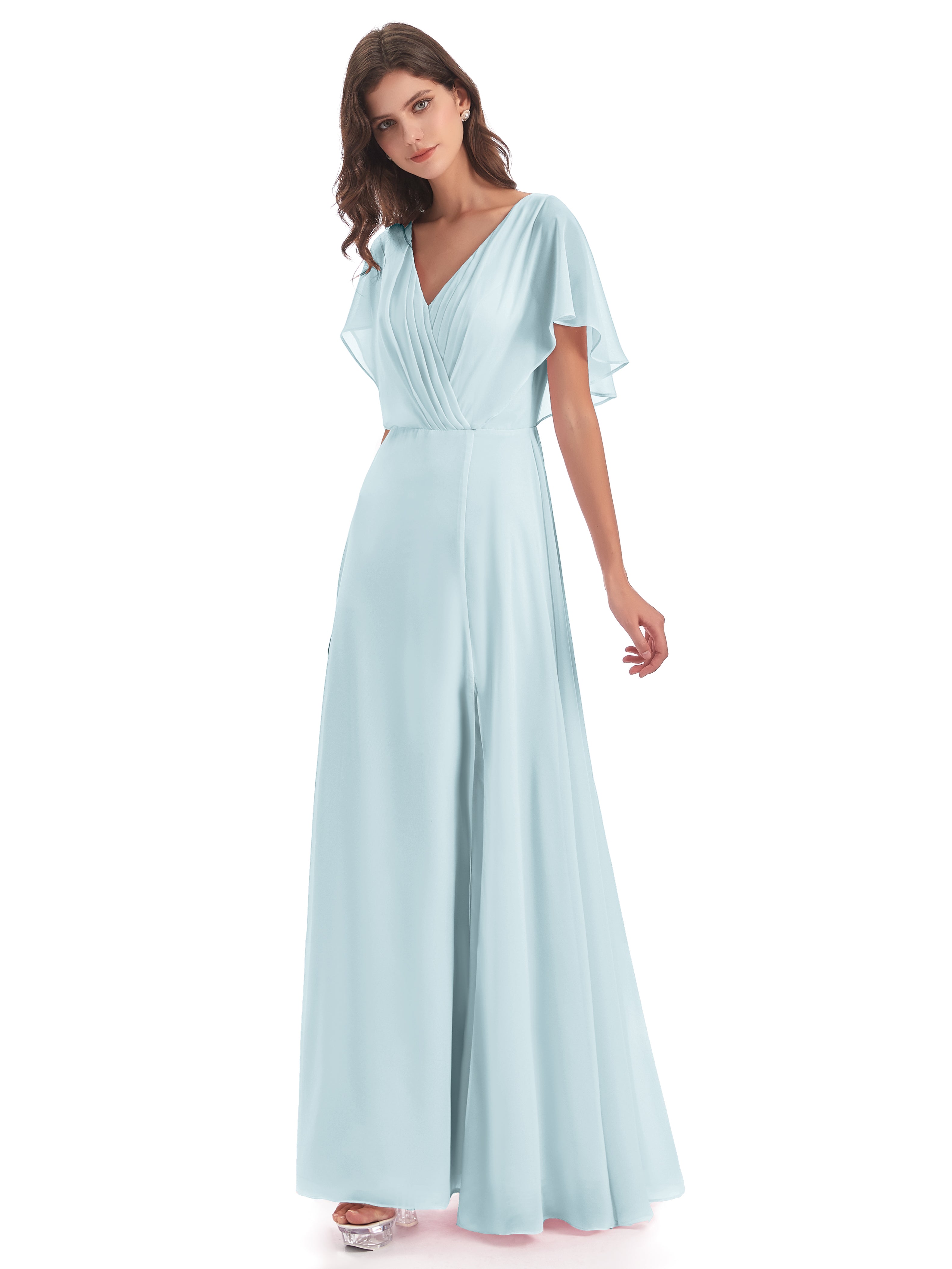 Robe De Demoiselle D'Honneur Brume Dos Ouvert Fendue Devant Robes Demoiselle D'Honneur