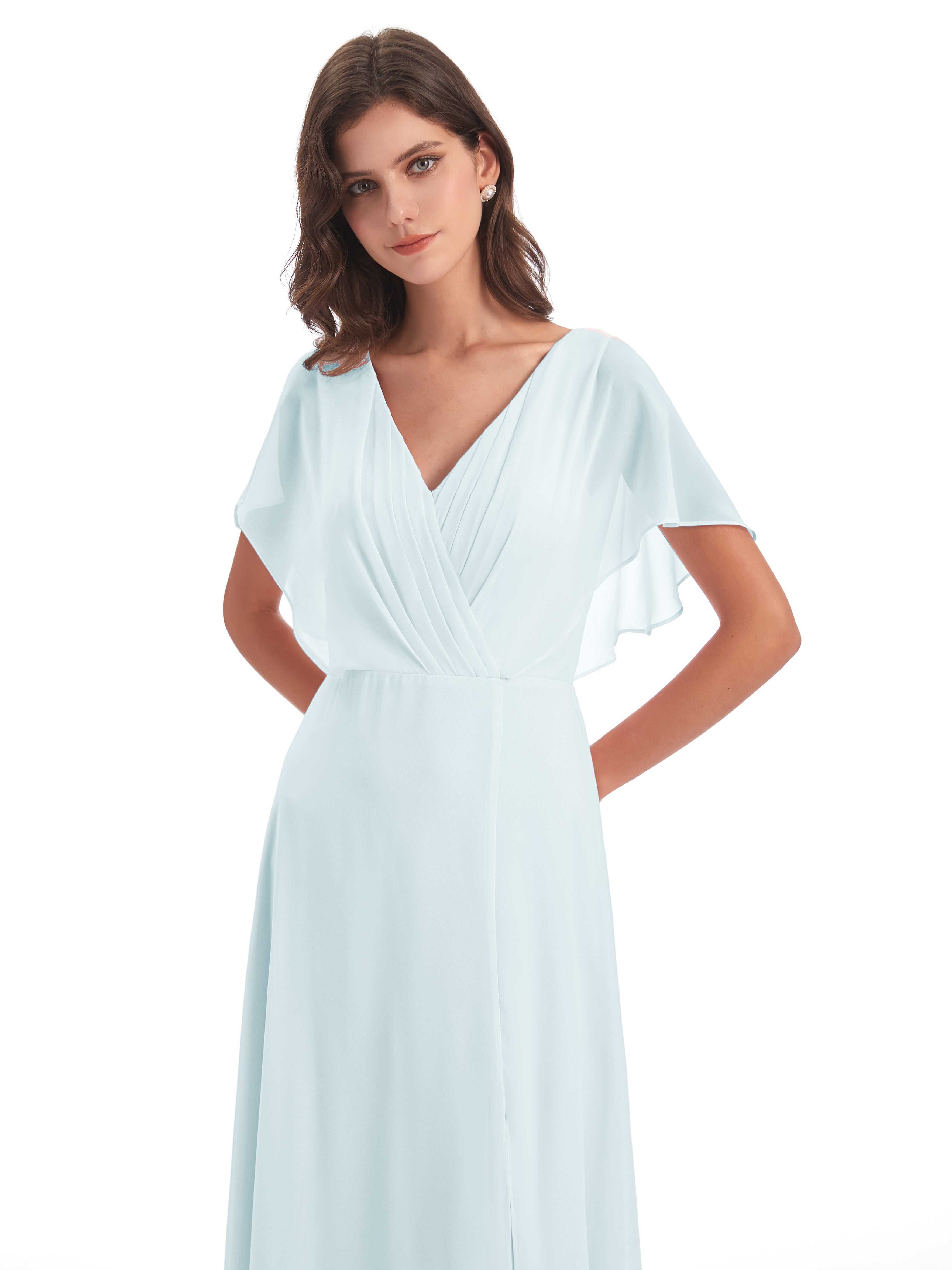 Robe De Demoiselle D'Honneur Brume Dos Ouvert Fendue Devant Robes Demoiselle D'Honneur
