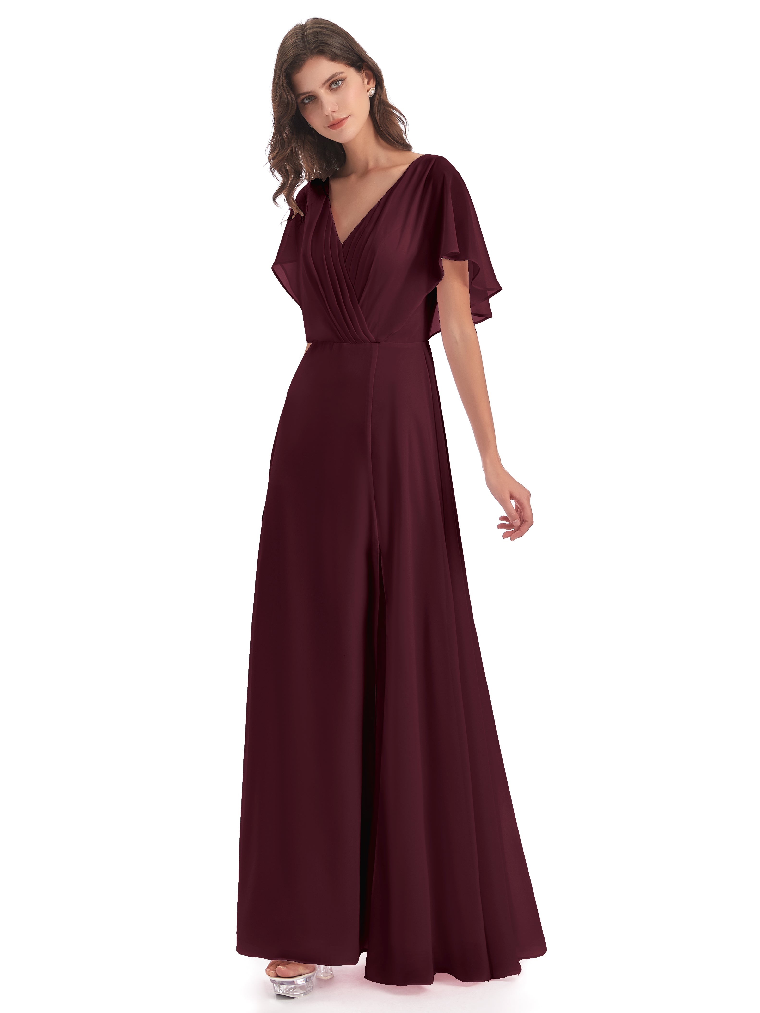 Robes De Demoiselle D'Honneur Cabernet Dos Ouvert Fendue Devant Robes Demoiselle D'Honneur