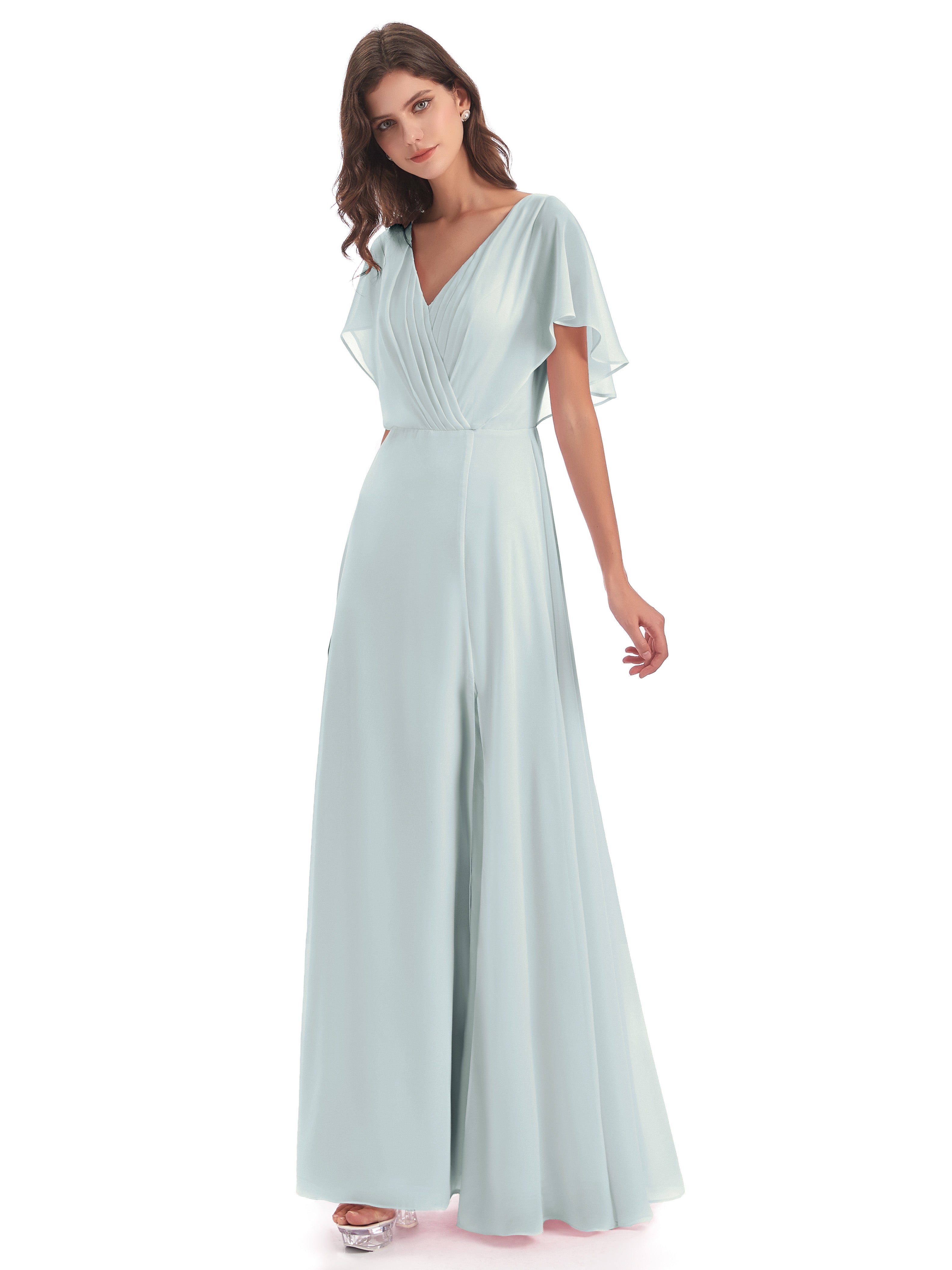 Robe Demoiselle D Honneur Vert Celadon Dos Ouvert Fendue Devant Robes Demoiselle D'Honneur