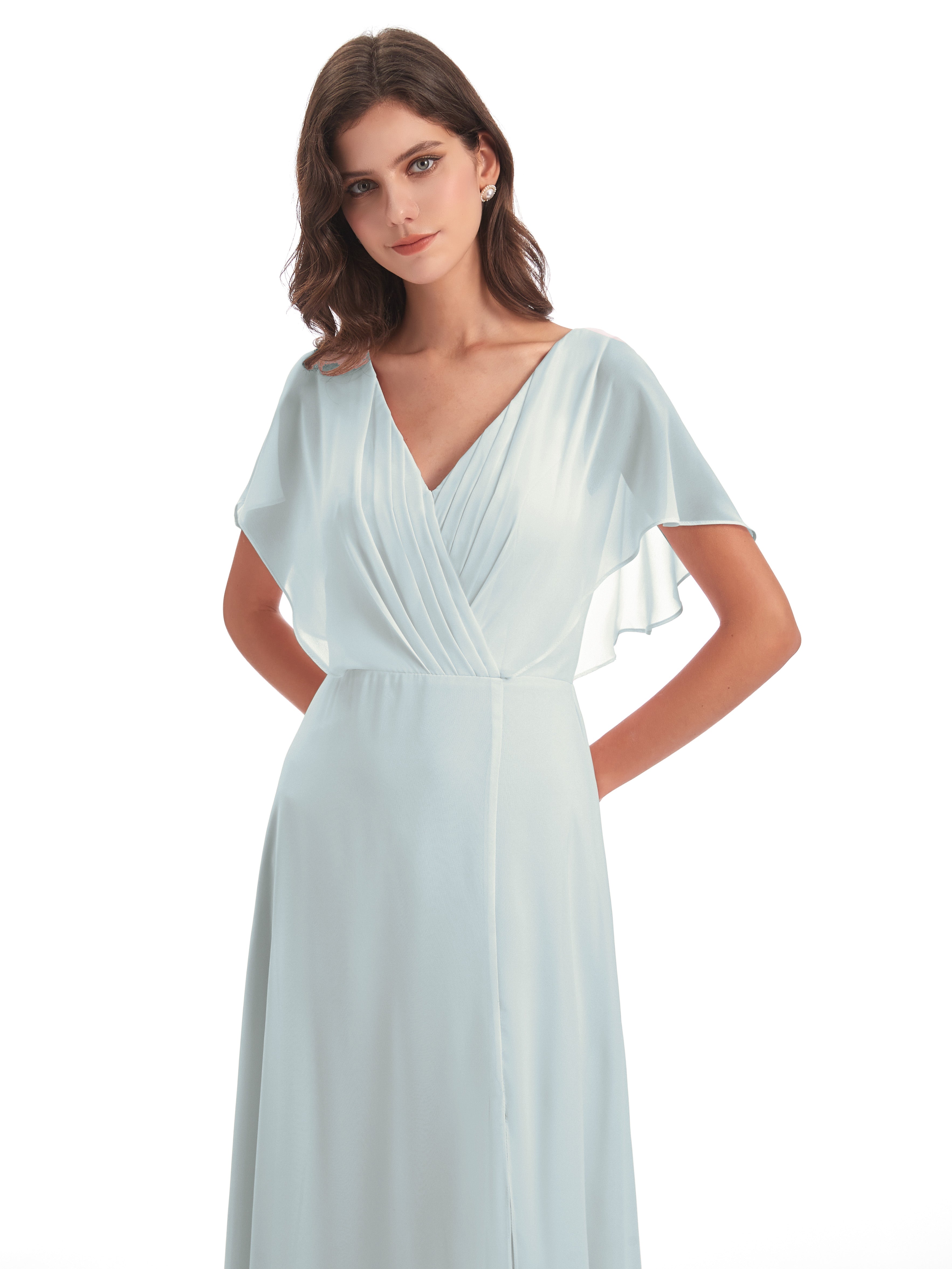 Robe Demoiselle D Honneur Vert Celadon Dos Ouvert Fendue Devant Robes Demoiselle D'Honneur
